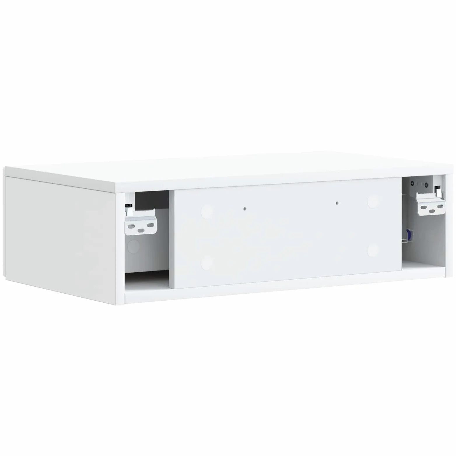 Tavolino da parete in legno bianco, 59 x 34,5 x 17 cm, con cassetto, per soggiorno, ufficio, corridoio, versatile come ripiano e organizer