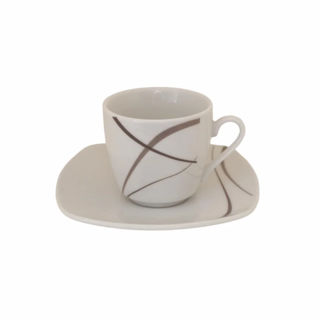 Servizio di Tazzine da Caffè 12 Pezzi per 6 Persone Strips Tortora Design Moderno in Porcellana Resistente, Lavabili in Lavastoviglie e Utilizzabili in Microonde.