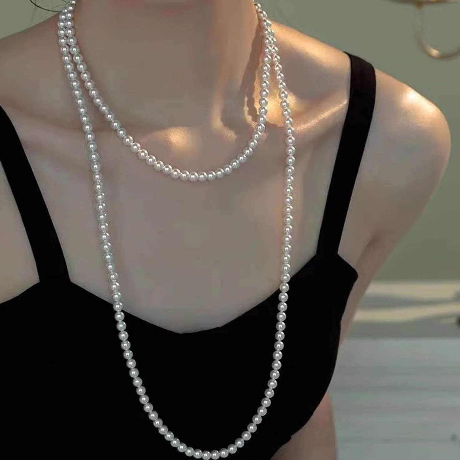 SLEEKEE 2 Collane di Perle, Collana di Perle da Donna, Lunga Collana di Perle Finte, Collana Personalizzata di Moda, Gioielli di Perle Multistrato, Accessori di Abbigliamento