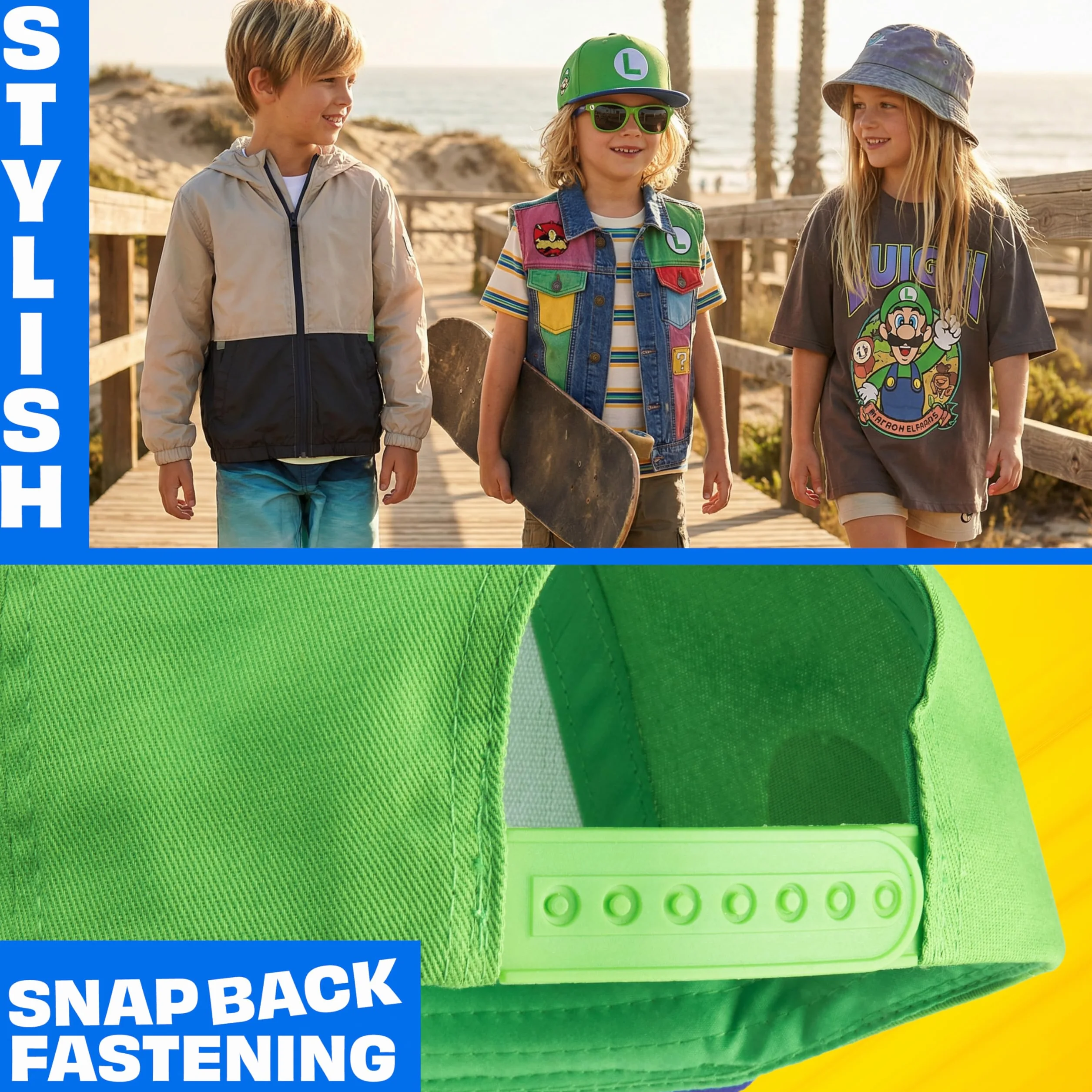 Cappello Baseball Occhiali da Sole Bambino Set Minecraft Fortnite Super Mario Spongebob Protezione UV