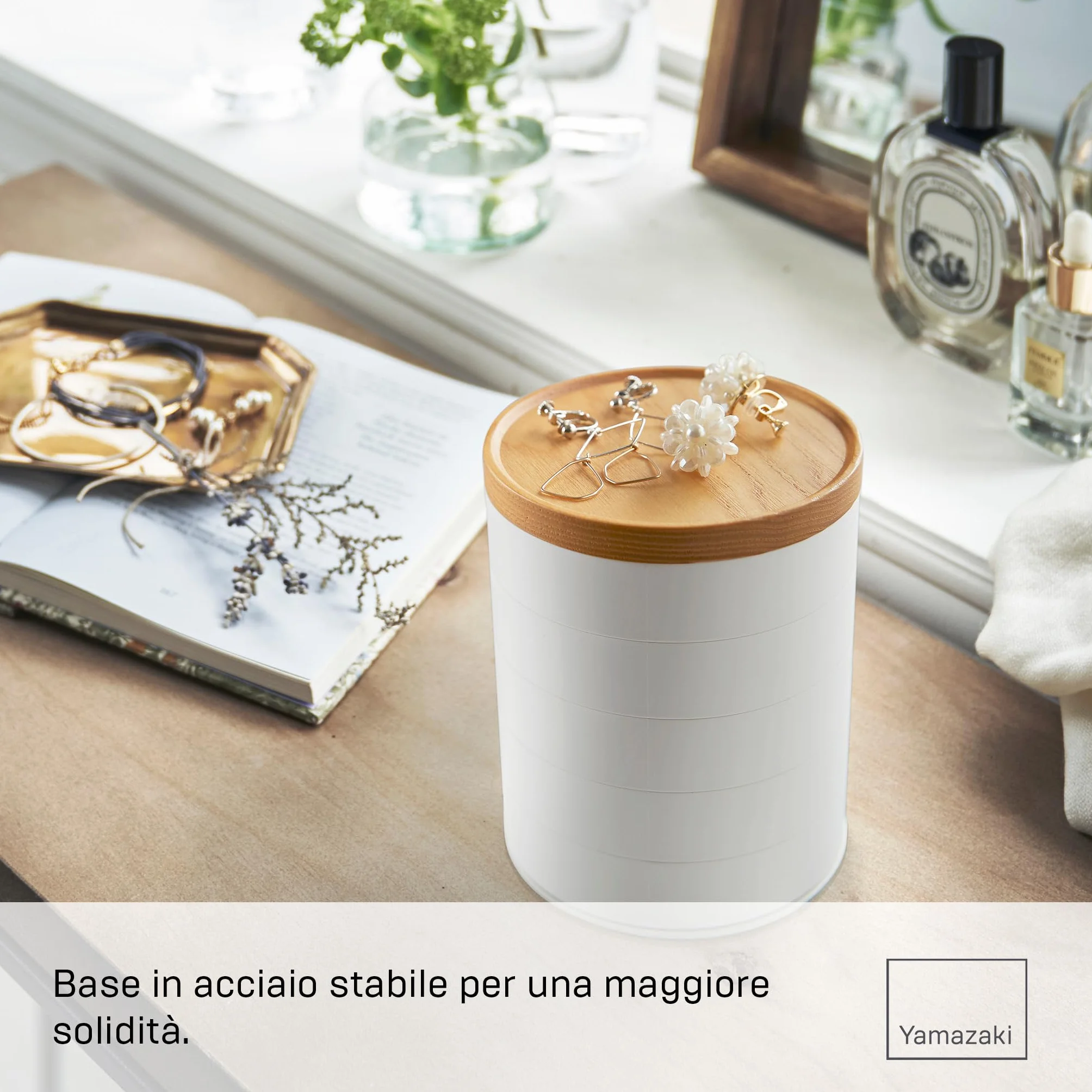 Yamazaki TOSCA 5-Tiered Accessory Box White Wood Steel ABS Resin 10x10x12.5 cm