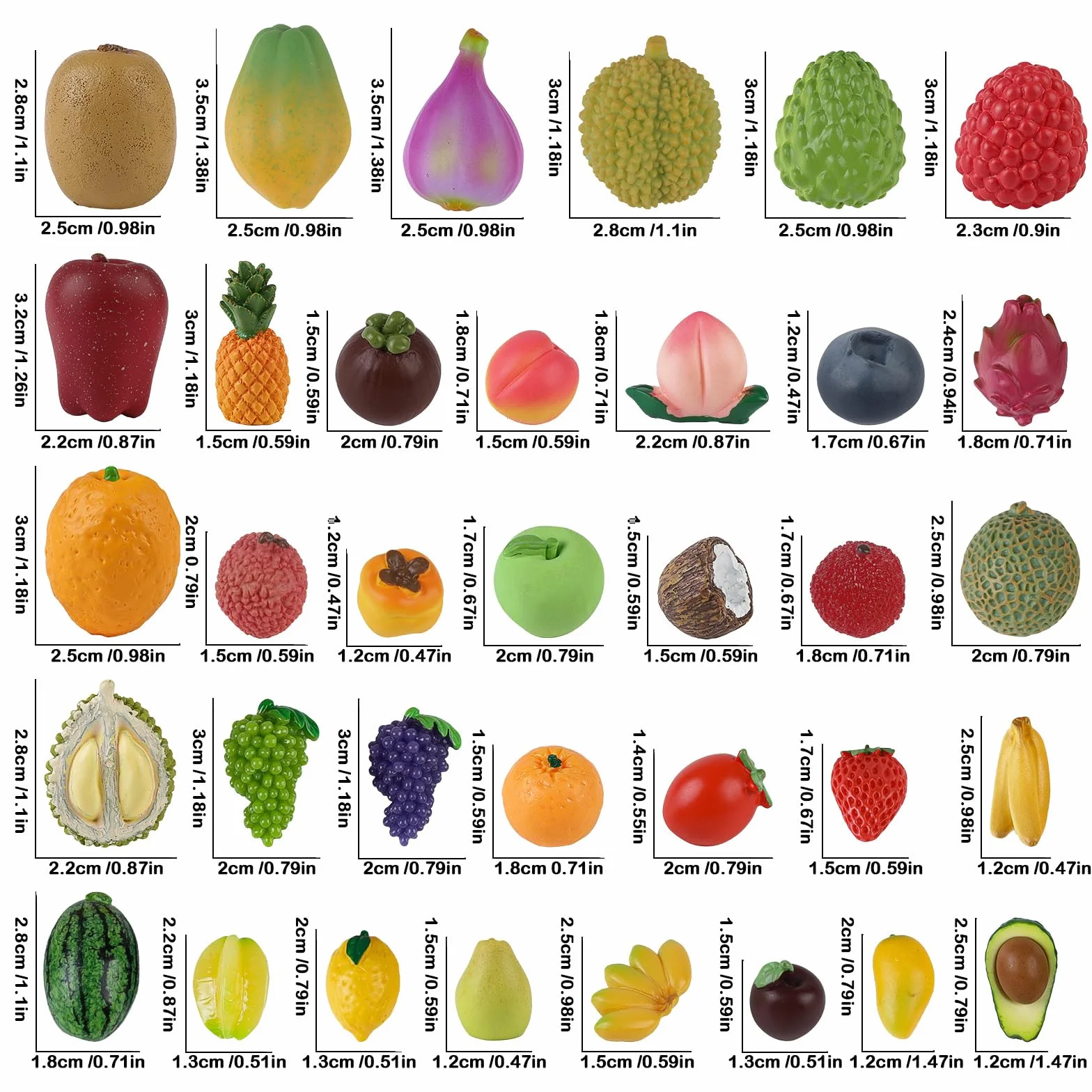 Mini Frutta Artificiale in Resina 35 Pezzi Fragola Limone Banana Decorazione