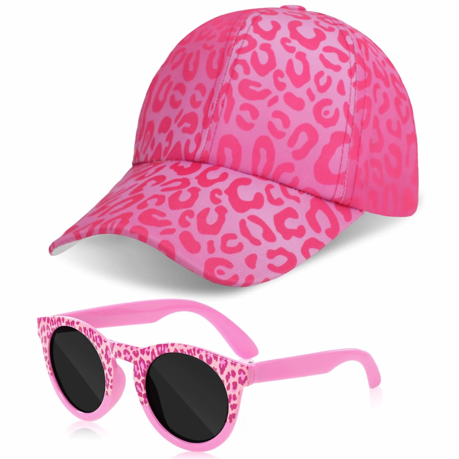Cappellino da Baseball Occhiali da Sole Bambina Motivo Leopardo Protezione UV Regolabile Berretto Estivo