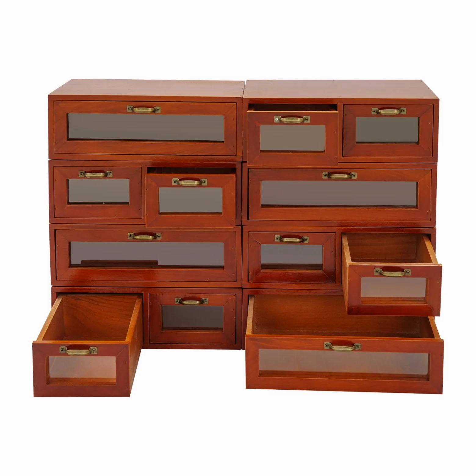 Armadio impilabile in legno con 12 cassetti (per 30 x 18 x 10 cm) | Cassettiera con maniglie e finestre trasparenti, organizer per cosmetici, gioielli, forniture per ufficio, piccoli attrezzi
