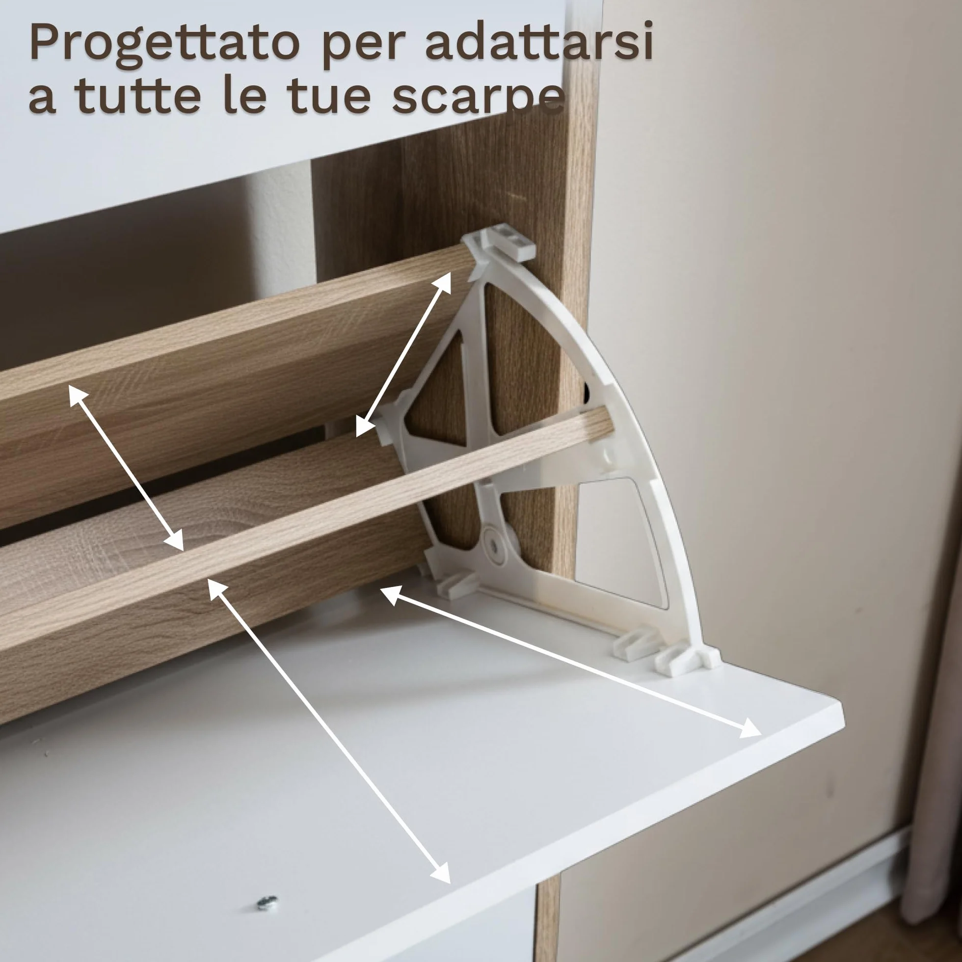 Scarpiera salvaspazio slim 60 cm legno bianco 4 ante 24 paia design moderno alto stretto