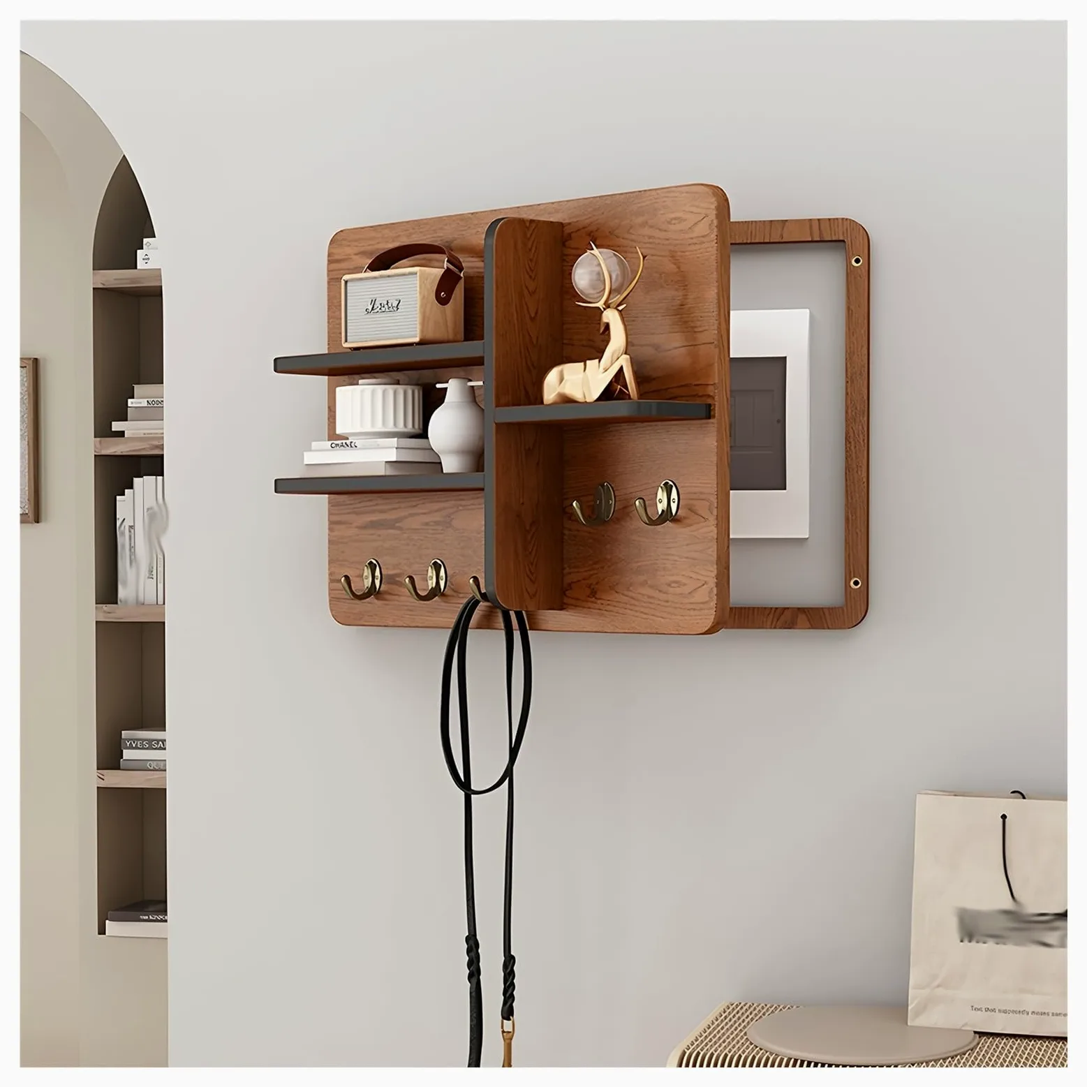 Copri Scatola Fusibili Decorativi Per Parete, Copri Quadro Elettrico In Legno Massello Con Ripiano, Robusto Copri Scatola Interruttori Con Ganci Per Ingresso Soggiorno, Indeformabile(Brown,60x50cm/23.