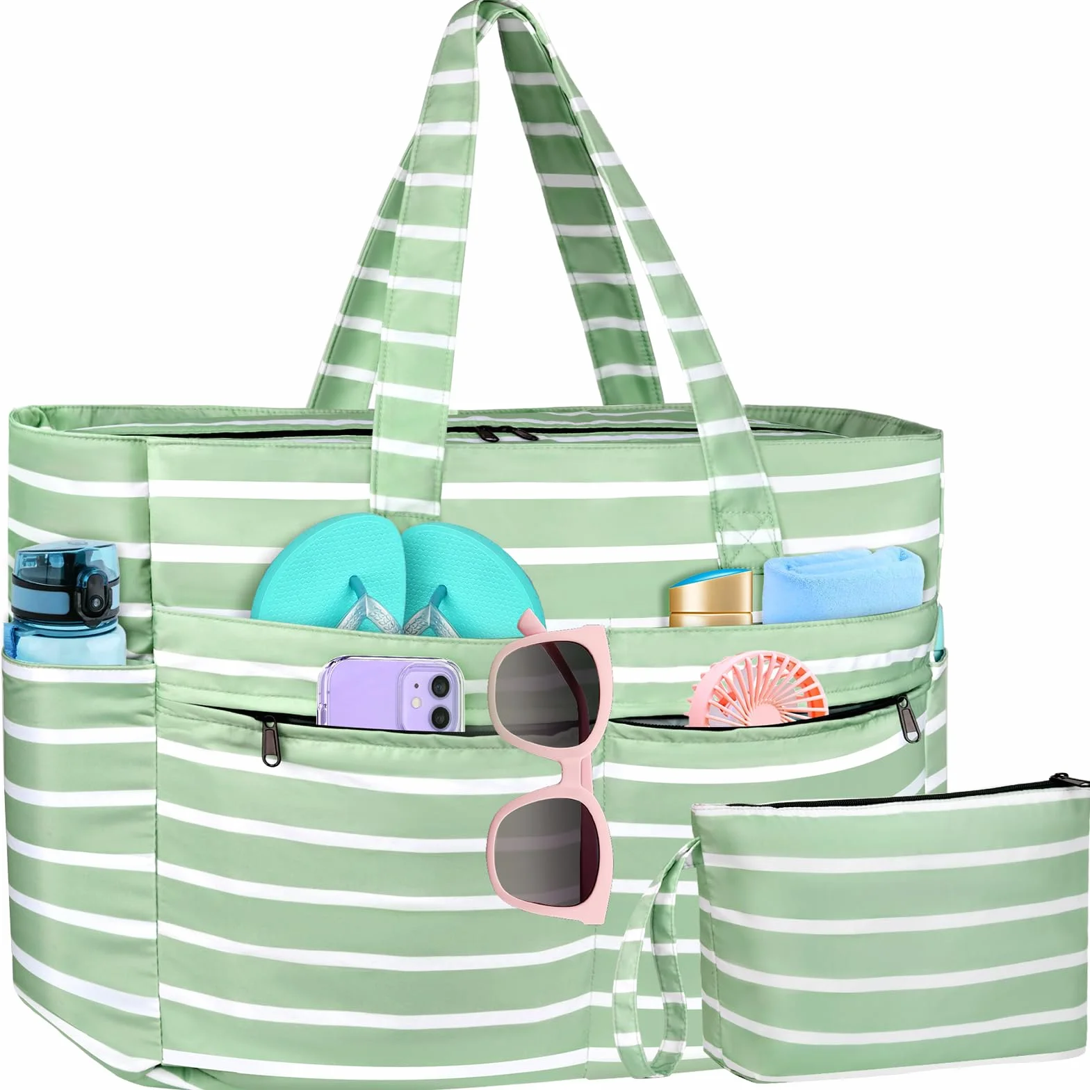 Borsa Mare Donna Grande, Borsa Spiaggia Donna Impermeabile con Zip Borse Mare Grande XXL Famiglia 50L Pieghevole Leggera Borse Beach Tote Bag per Spiaggia, Viaggio, Vacanza, Piscina
