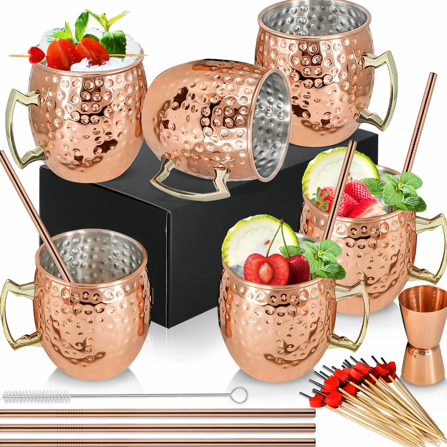 SuproBarware Set regalo Moscow Mule Tazze in rame 540 ml set di 6 acciaio inossidabile placcato rame fatte a mano con manico