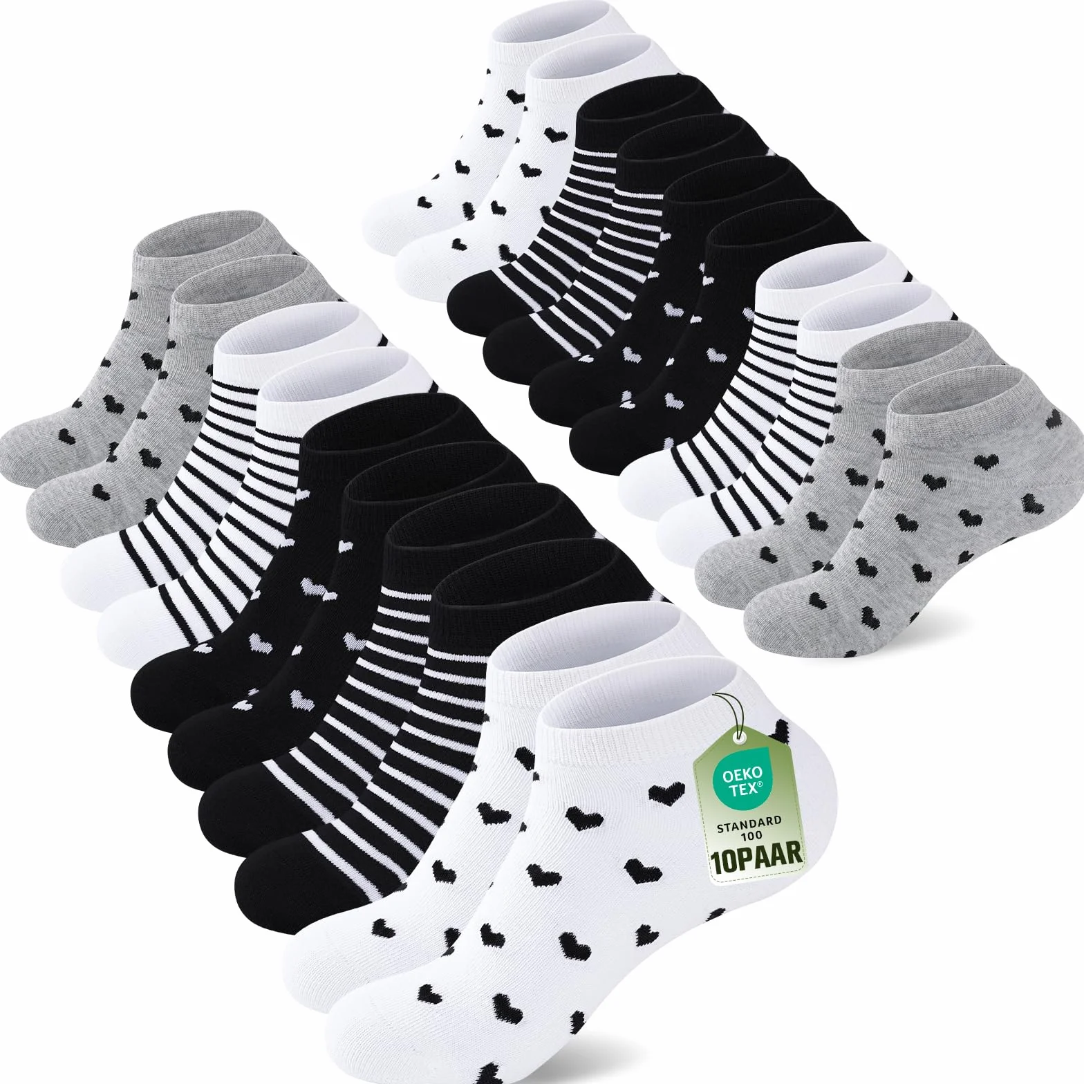 SukModen 10/20 Paia di Calzini Donna Corti in Cotone 35-38 39-42，Calzini Donna Sportivi Multicolori con Strisce, Fiori e Cuori