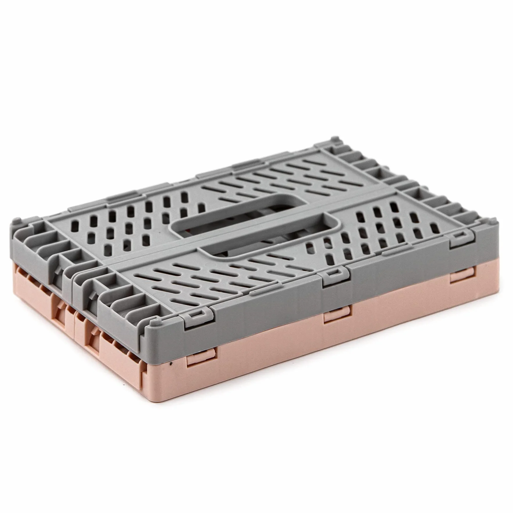 Spesh scatole pieghevoli impilabili portaoggetti in plastica con manici 22x15x9 cm Rosa Grigio