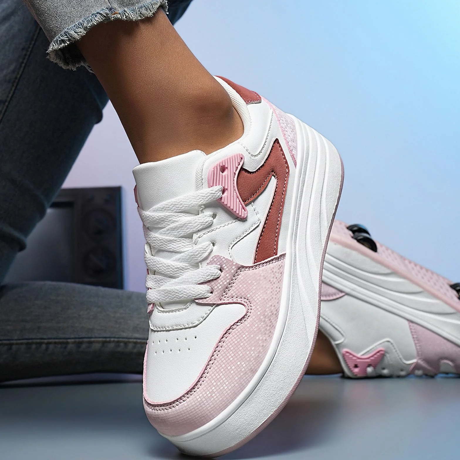 ENEN Scarpe con Rotelle Bambina, Scarpe da Skateboard con 4 Ruote, Sneakers Junior Outdoor Multisport