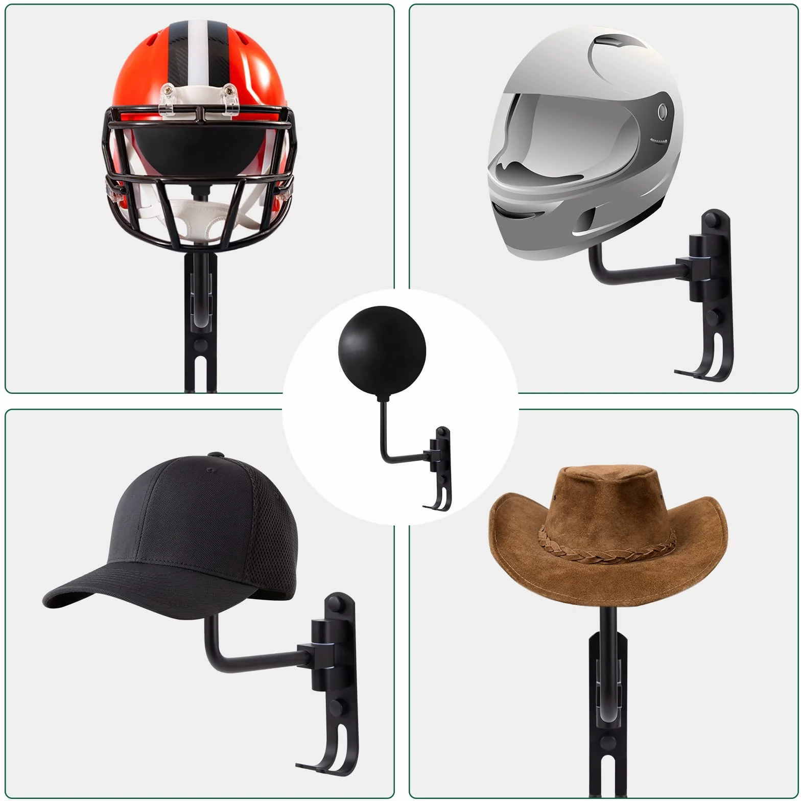 Tunejoy Porta Casco Moto da Parete Supporto per Casco da Moto Rotazione di 180 ° per Cappello Girevole a Parete Elmetto Casco per Bicicletta Espositore Nero
