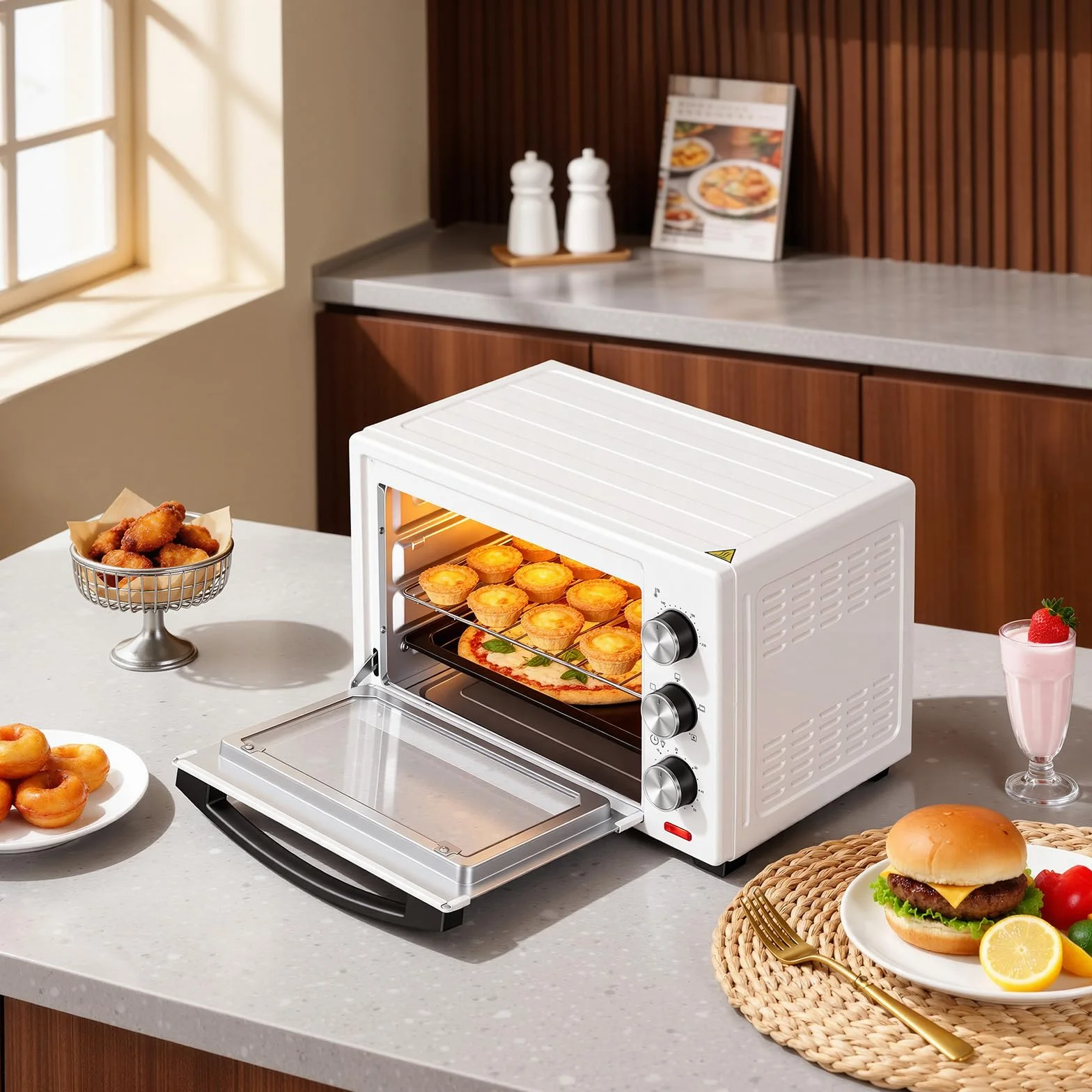 WOLTU Fornetto Elettrico 28L 1600W Temperatura 100-230°C Timer 0-60min Doppio Vetro Bianco