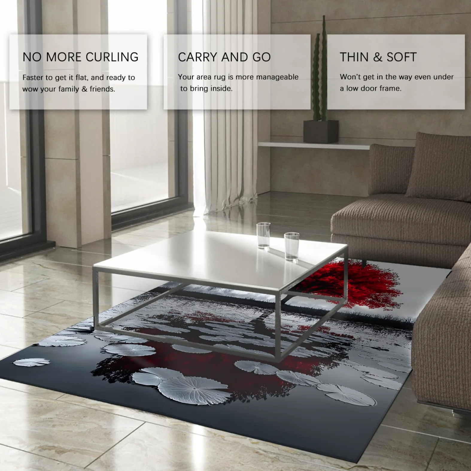 Tappeti per l'area delle ninfee Tappeto sottile per laghetto di riflessione dell'acero rosso per soggiorno Camera da letto Spa Yoga Room Tappetino antiscivolo per porta d'ingresso 100 x 200 cm