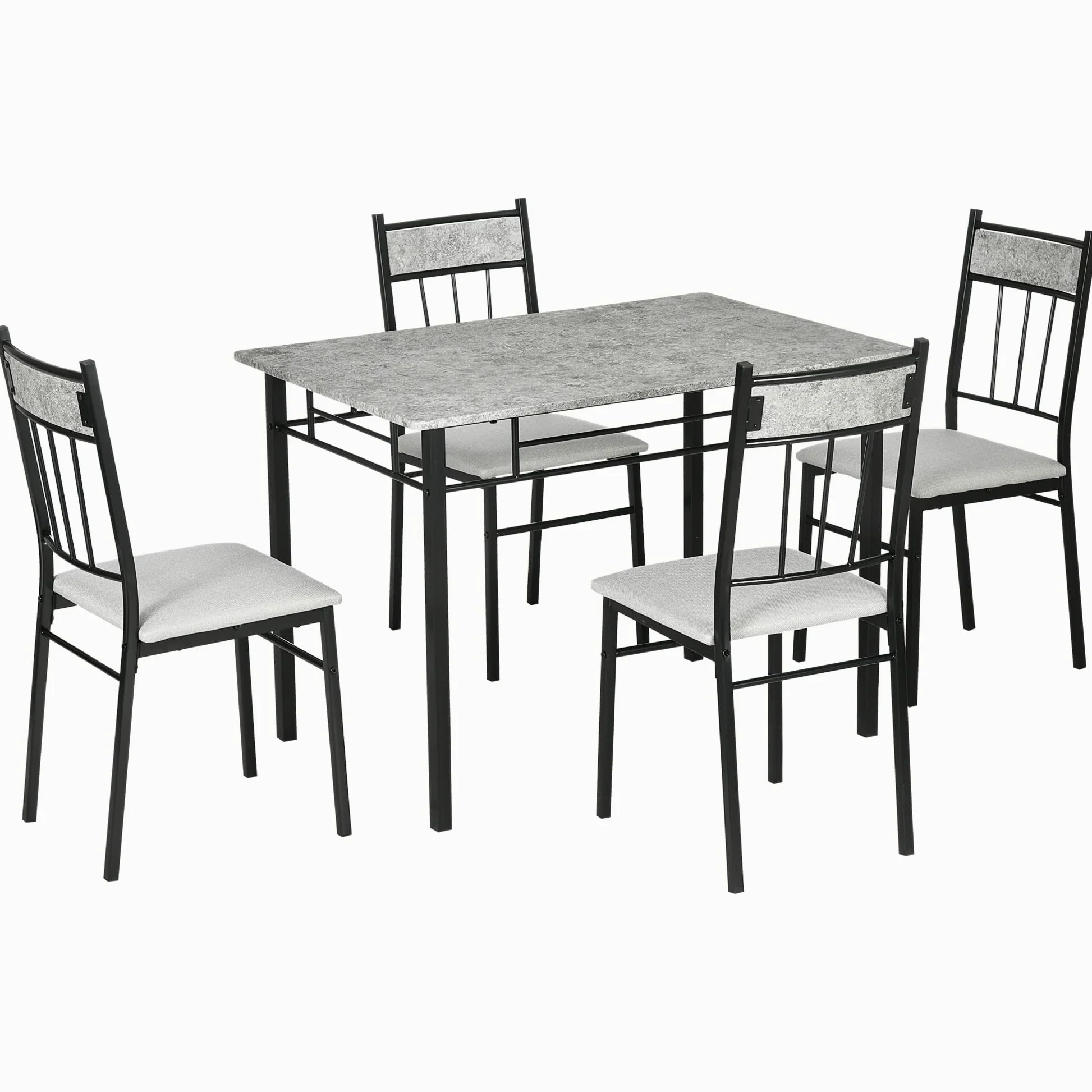 HOMCOM Set Tavolo e Sedie 5pz, Tavolo da Pranzo Rettangolare in Metallo e MDF e 4 Sedie da Pranzo con Seduta Imbottita in Gommapiuma e Poliestere