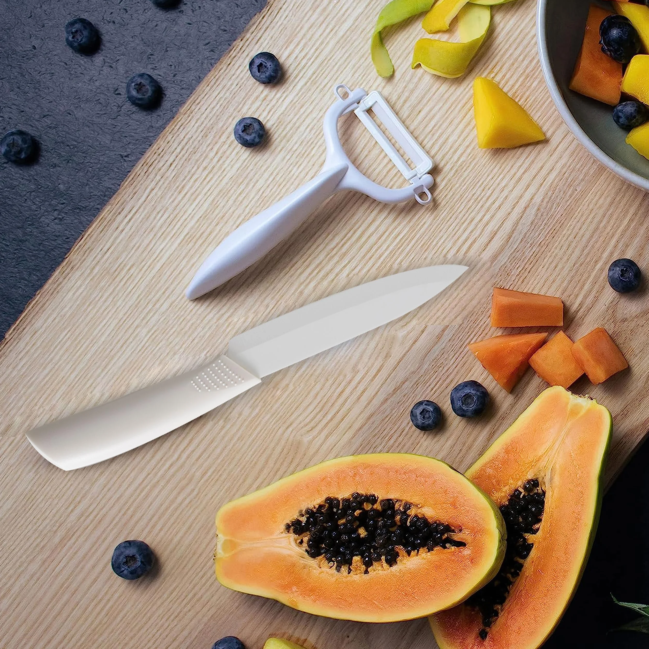 IPEA Coltello in Ceramica Lama 12,7 cm Chef da Cucina Multiuso Affilato con Coprilama Impugnatura Antiscivolo