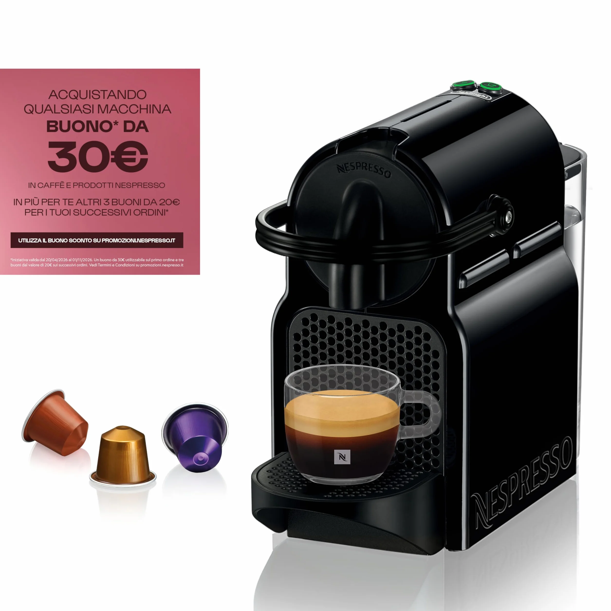 Nespresso Inissia EN80.B Macchina per Caffè Espresso, Black