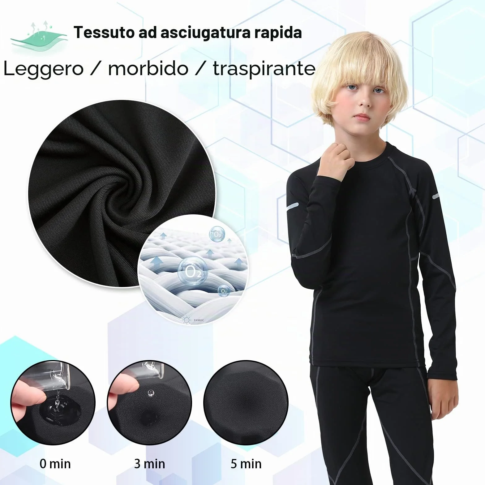 Leeboom Intimo Termico Bambini Traspirante Maglia Termica Bambino Asciugatura Rapida Intimo Funzionale Set Running Sport Invernali