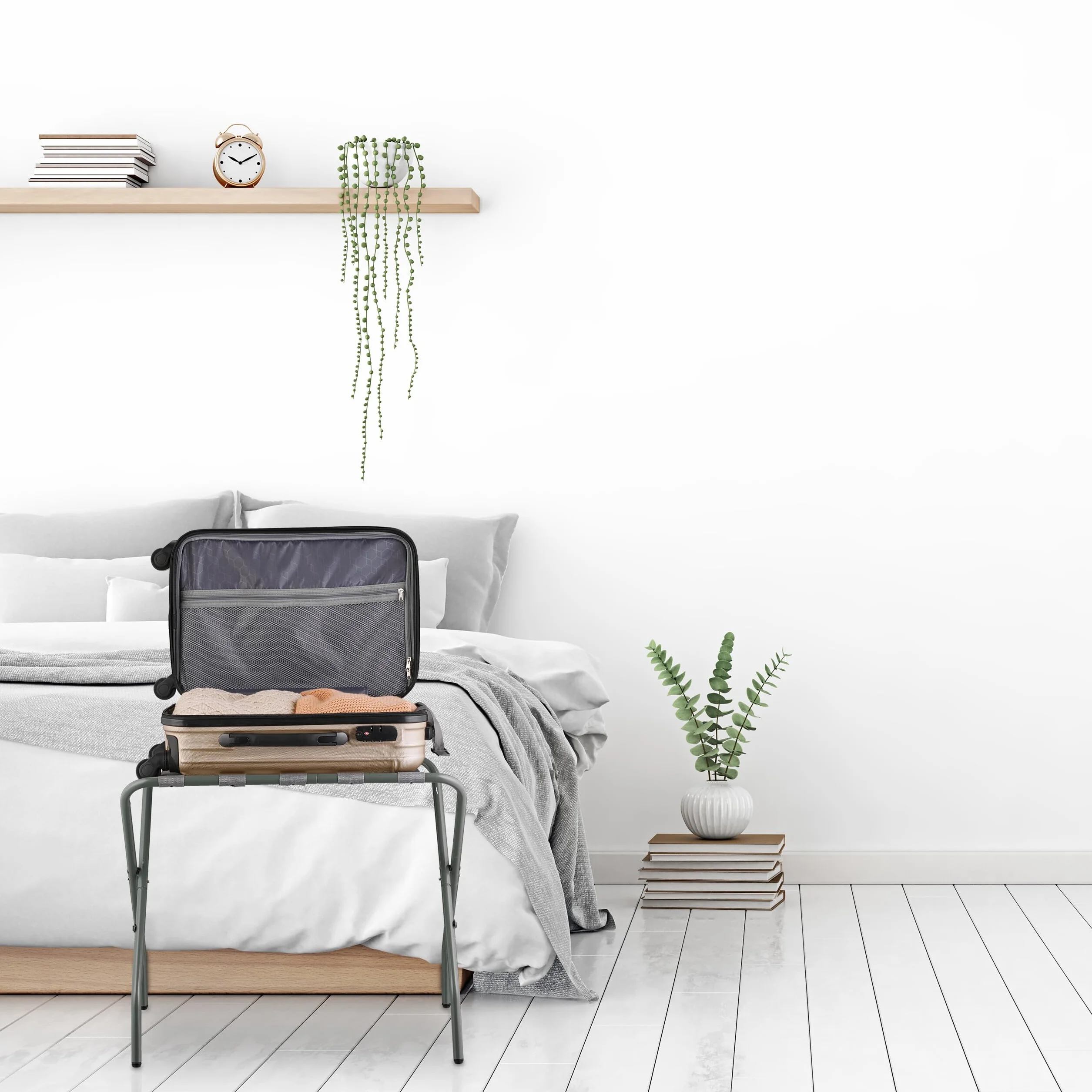 Relaxdays Portavaligie da Camera Pieghevole 55x67x43 cm Acciaio Grigio