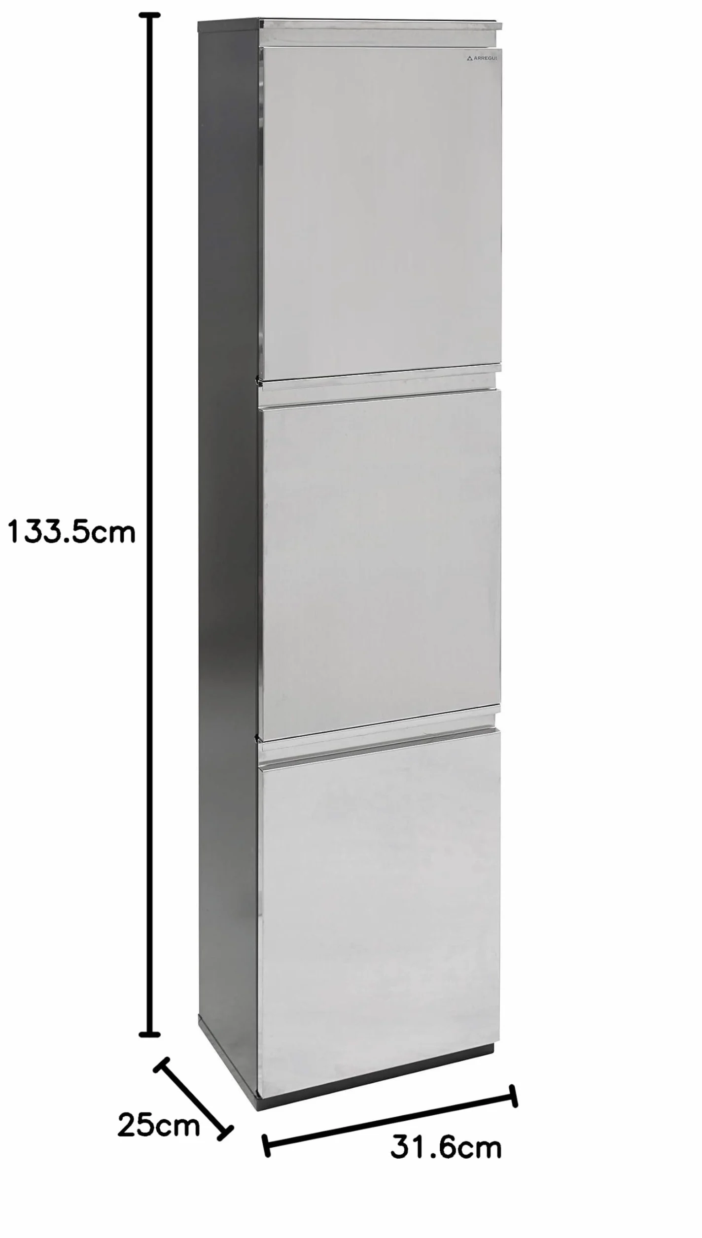 Arregui Vario CR305 Pattumiera Differenziata 3 Scomparti | 3 x 16L (48L) | Contenitore in Acciaio Inox | Mobile per Raccolta Differenziata | Cestino per Spazzatura da Cucina e Ufficio