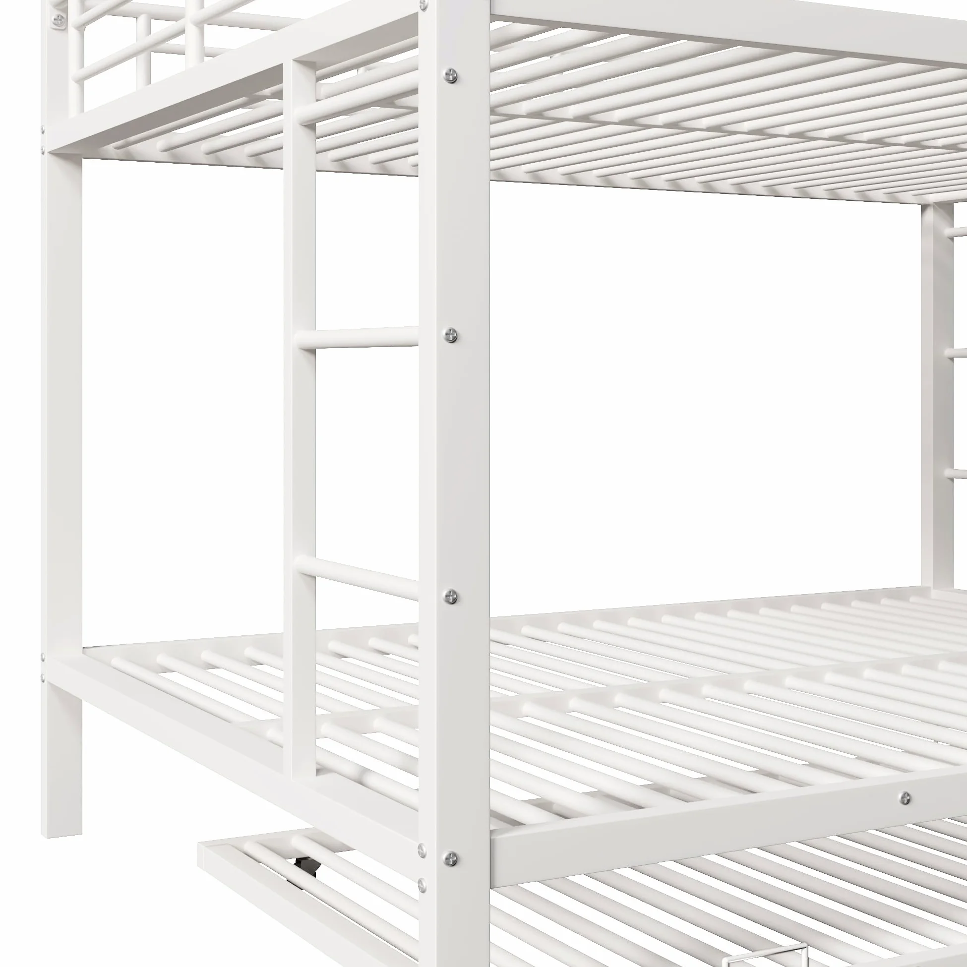 Moimhear 140 x 200 cm, letto a castello, letto con telaio in ferro, letto per bambini, dotato di letto estraibile (90 x 190 cm), ringhiera alta, senza materasso (bianco)