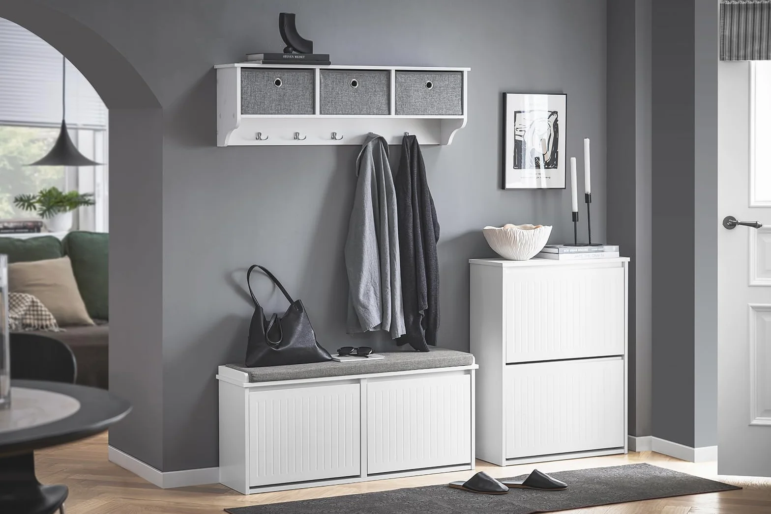 SoBuy Panca Scarpiera da Ingresso Salvaspazio Slim in Legno, 100x26x46cm, Bianco, FSR98-XL-W