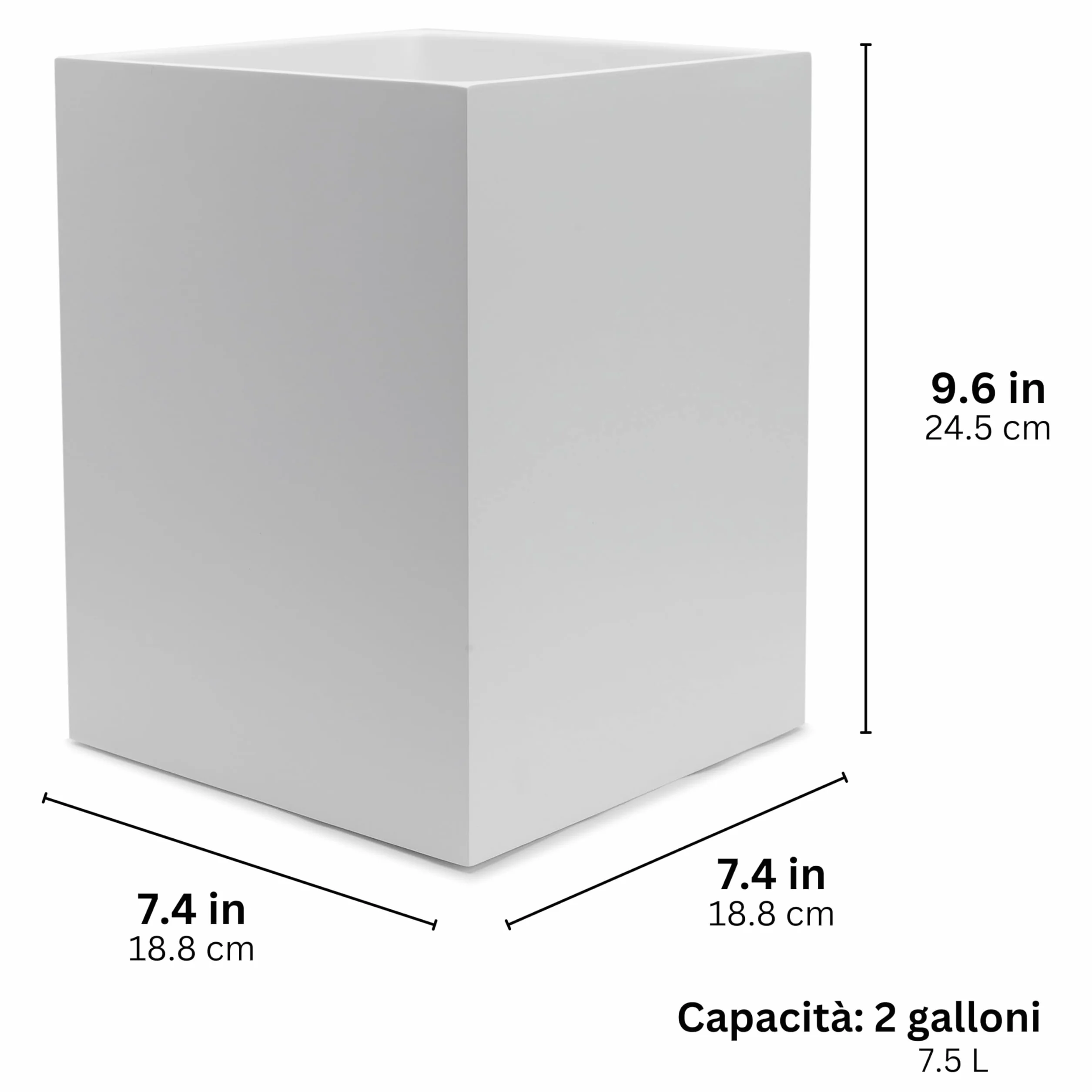 YEW DESIGN Pattumiera Piccola Quadrata Bianca Opaca 2 Galloni 7,5 Litri Cestino Rifiuti