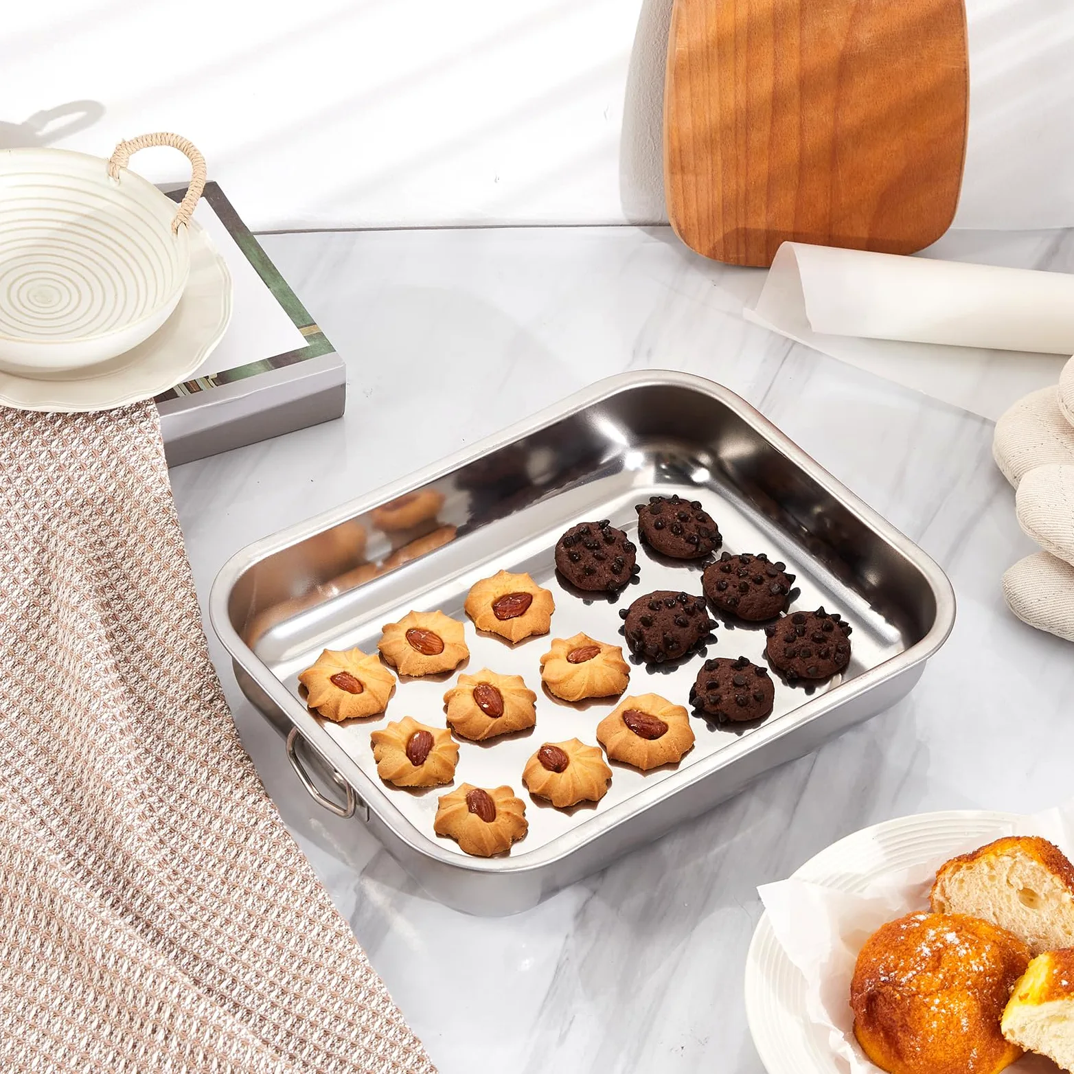 Set di Teglie da Forno da 4 Pezzi in acciaio inox rettangolare con maniglie