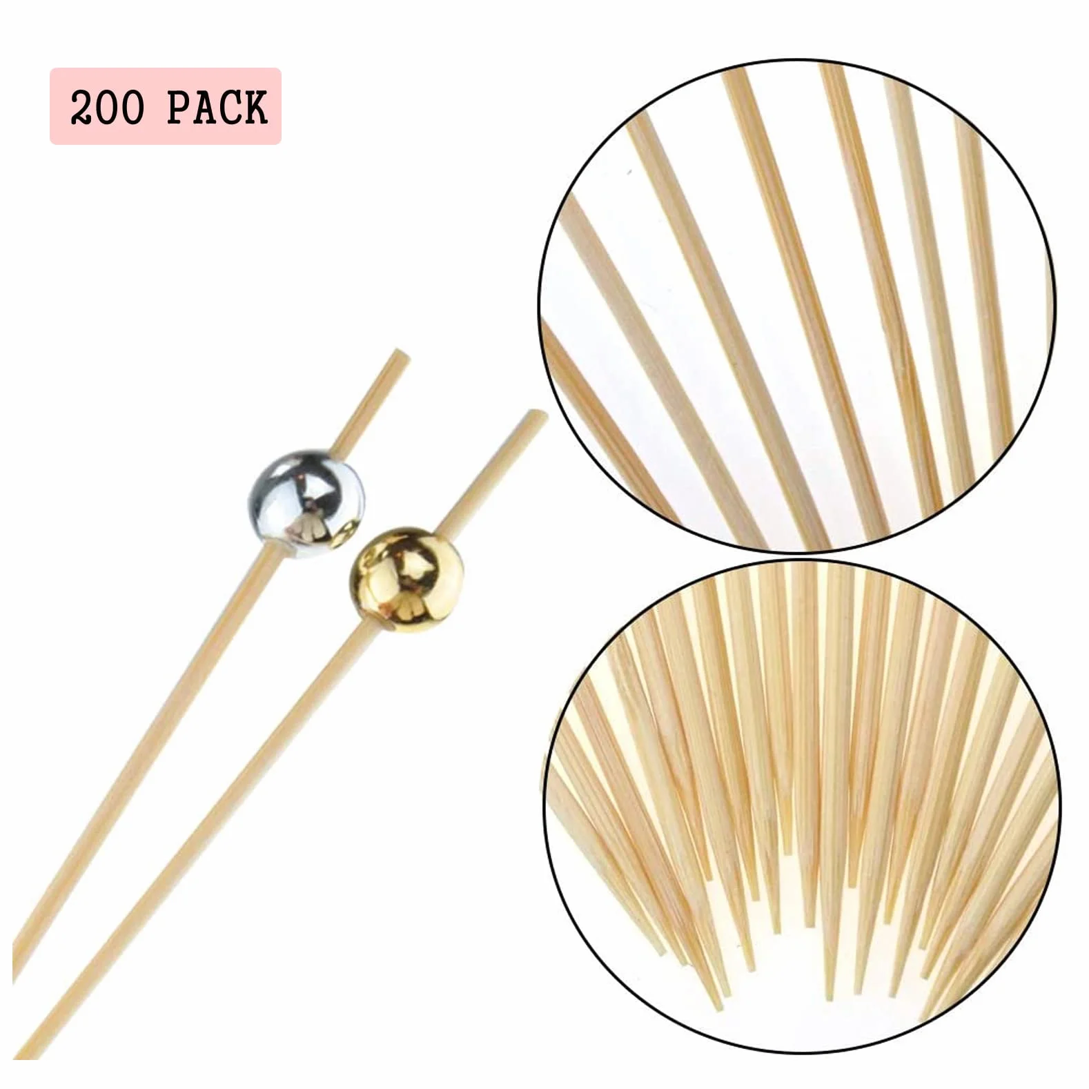 Bastoncino da Cocktail 200 Pack Stuzzicadenti Decorazione Frutta Cupcake Toppers Perle d'oro Argento