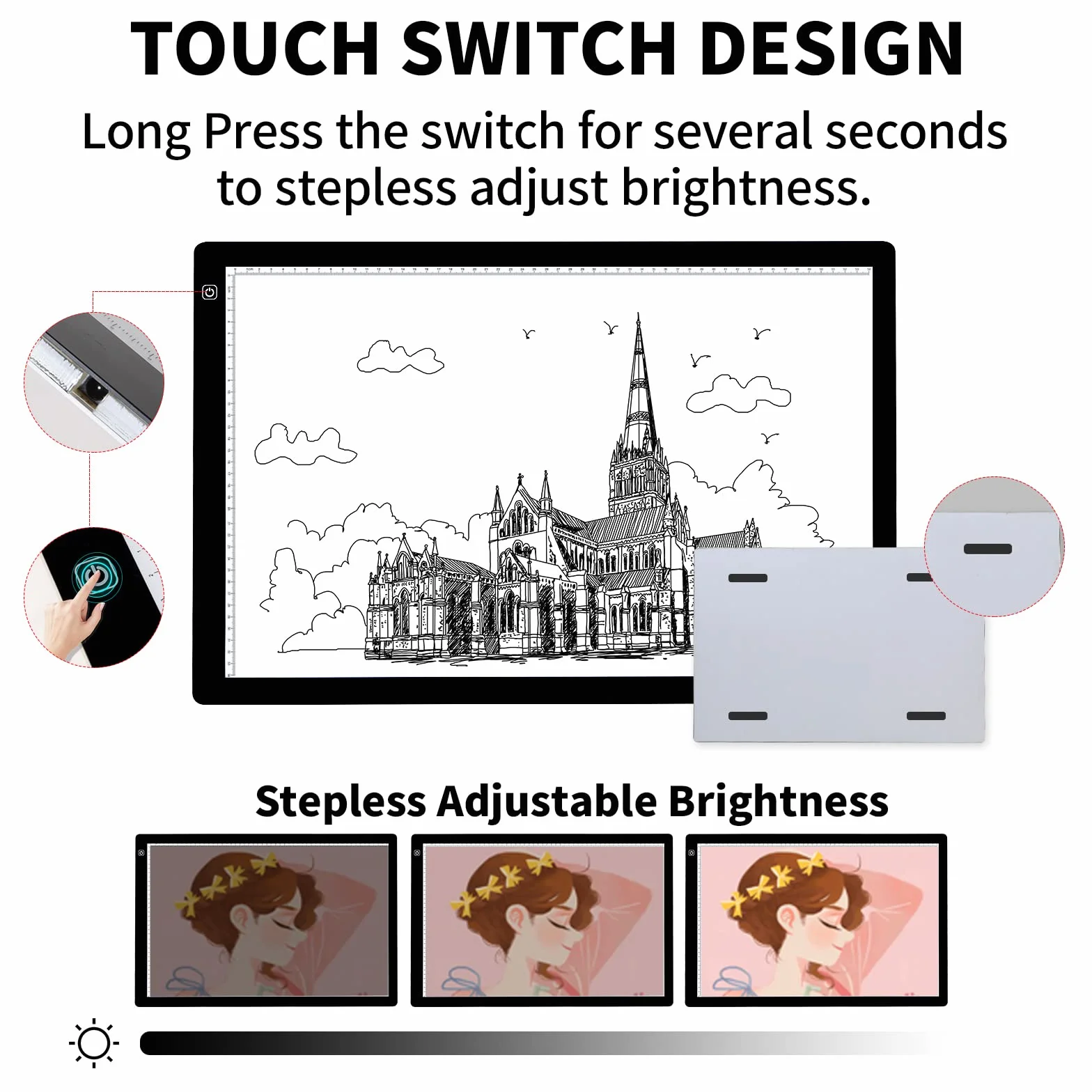 TOHETO A2 Lavagna Luminosa per Disegnare con LED Tracing Light Pad 23.7x15.8 Pollici