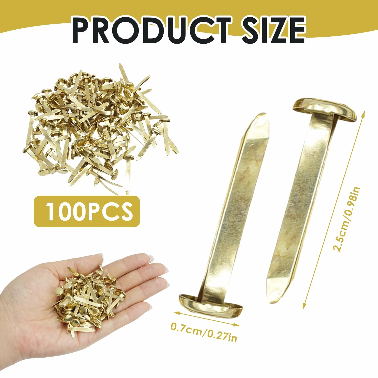 Fermacampioni Scrapbooking Brads Rotondi Metallici 100 Pezzi Oro