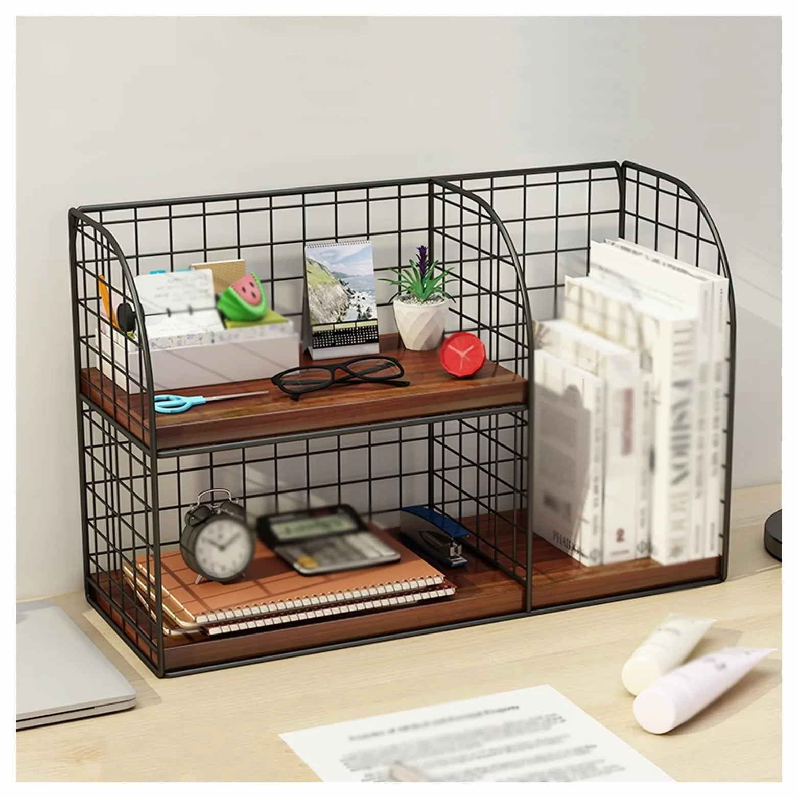 Vetrina Organizer da scrivania in rete for ufficio con pannello dello scomparto marrone, organizer in metallo scaffale for nero, 15,7 x 6,2 9,8 pollici, 1 confezione Libreria