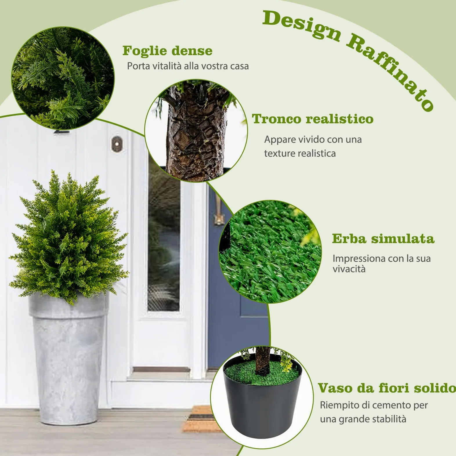 COSTWAY Pianta Finta 54 cm, Cedro Artificiale Resistente ai Raggi UV con Vaso Riempito di Cemento e Foglie Lussureggianti, Alberi Artificiali da Esterno e Interno