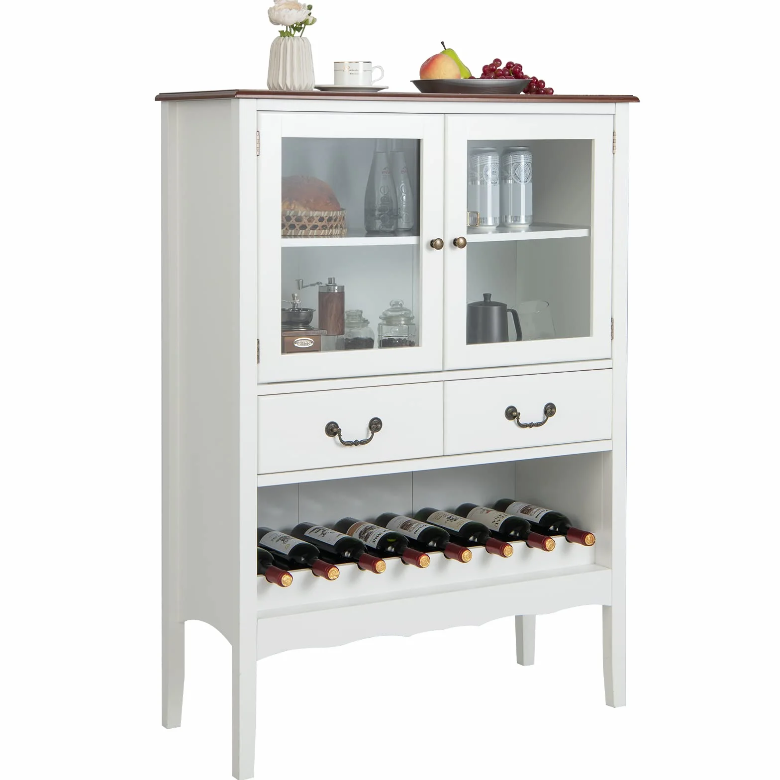 KOMFOTTEU Mobile per vino, credenza con ante, cassetti con maniglia e cantina per vino, cantina moderna, 90,5 x 38 x 126 cm, per cucina, sala da pranzo, bar, SE09334FQDE