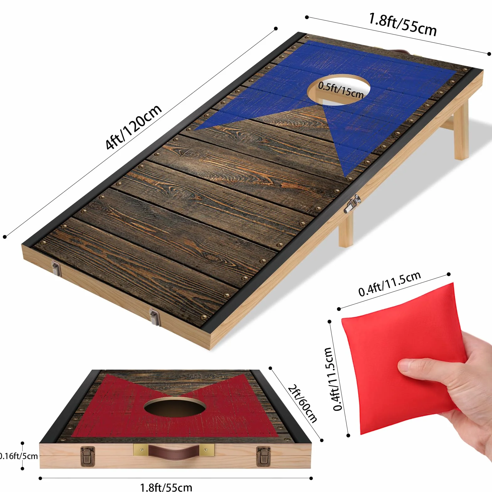 NZQXJXZ Set da Gioco per Cornhole in Legno Massello - 120x55 cm Tavole Pieghevoli per Cornhole con 8 Sacchi di Fagioli e una Borsa per il Trasporto, Giochi di Cornhole Portatili per Adulti e Famiglia