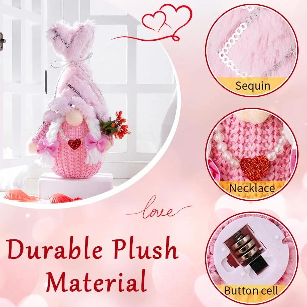 2 Pièces Décoration Peluche de Nain pour Saint Valentin, Tomte scandinave pour la Saint-Valentin, Figurines Créatives De Gnome Amusantes, Poupée De Festival Cadeaux pour Saint-Valentin