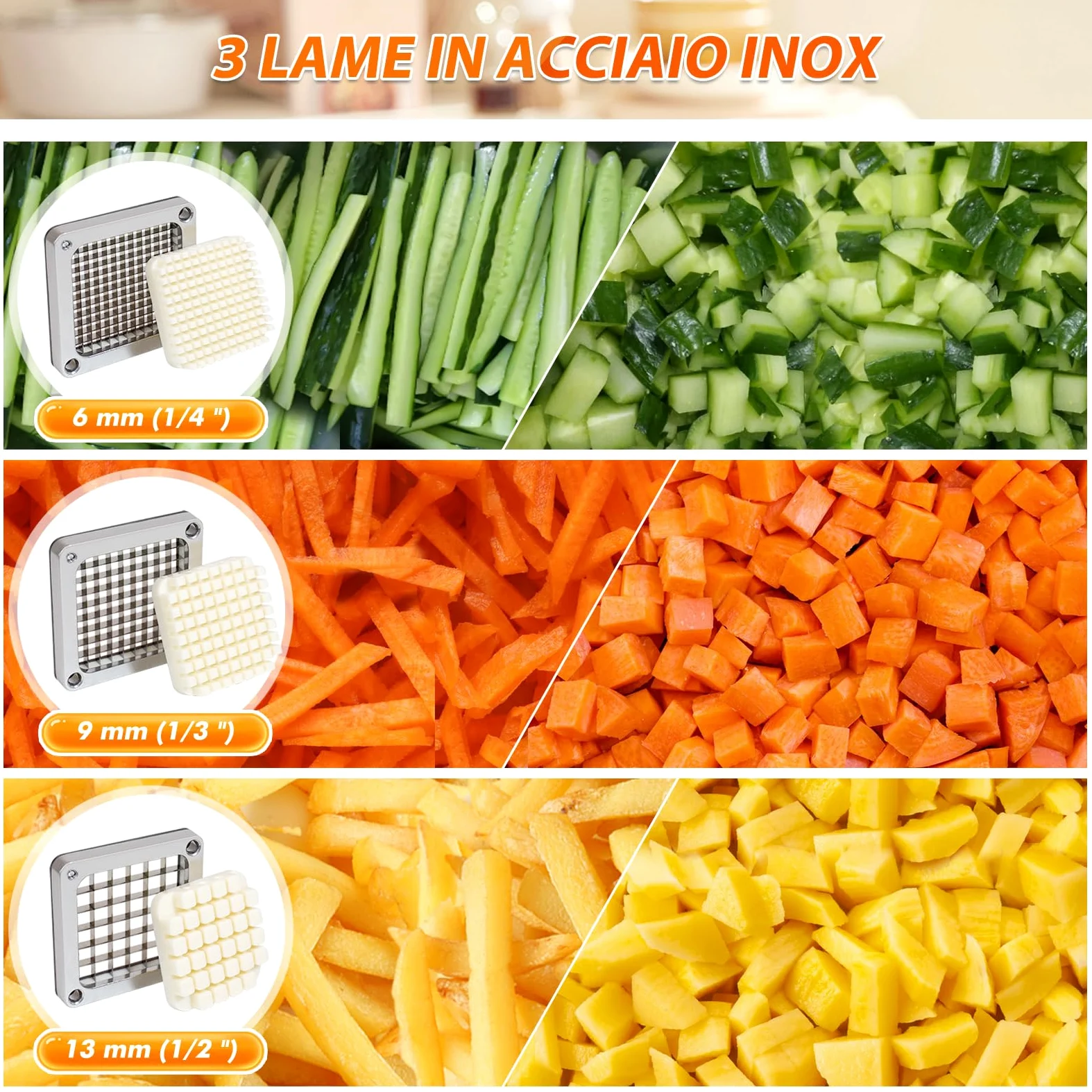 Anatole Tagliapatate per Patate Fritte Professionale con 6mm 9 mm 13 mm Lame in Acciaio Inossidabile Taglia Patatine Fritte Commerciale Tagliaverdure a Bastoncini con Ventose per Cipolle Carote