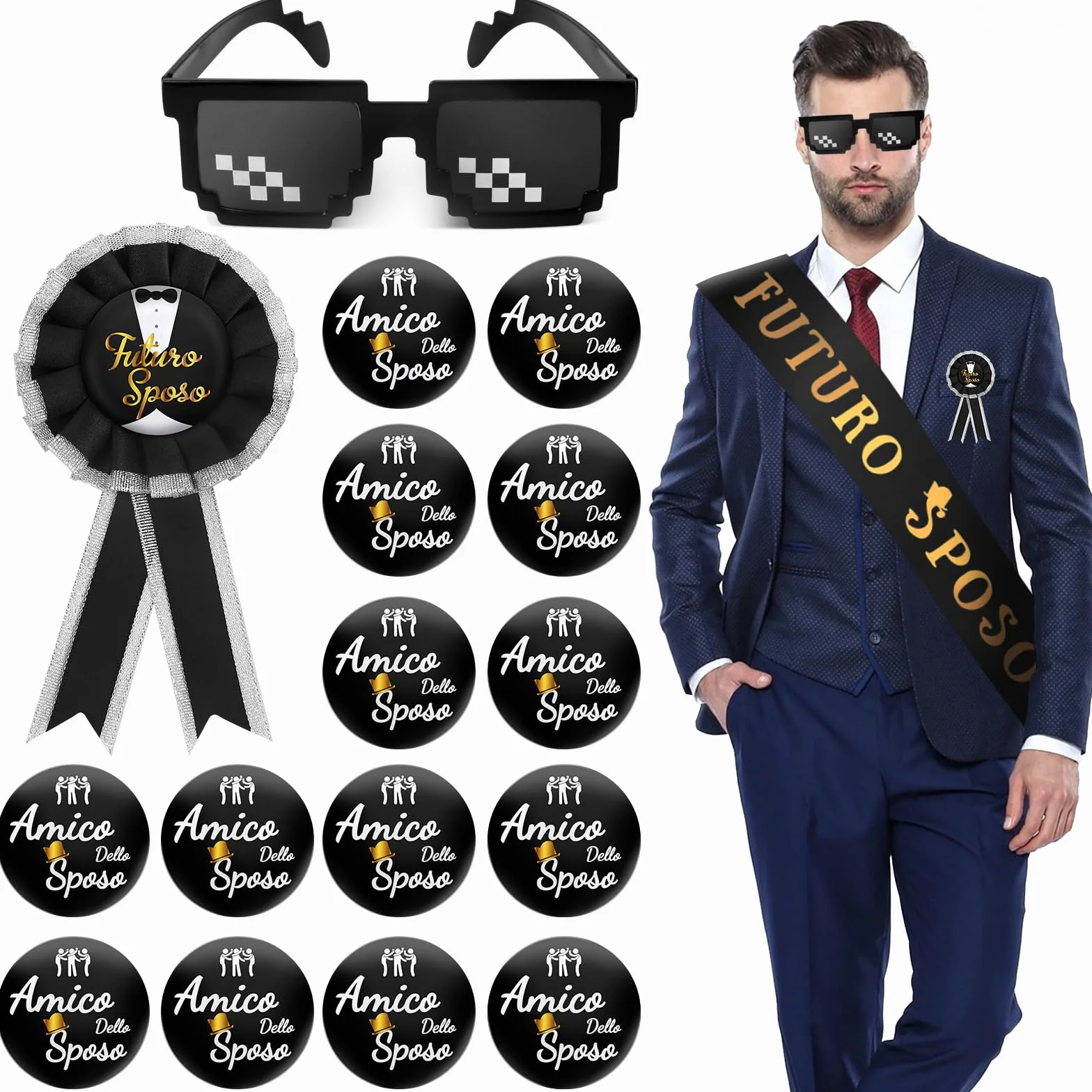 Annhao 17 Pezzi Gadget Addio Celibato Sposo Fascia Futuro Sposo Spilla Groom To Be Occhiali da Sole Festa Matrimonio Nozze