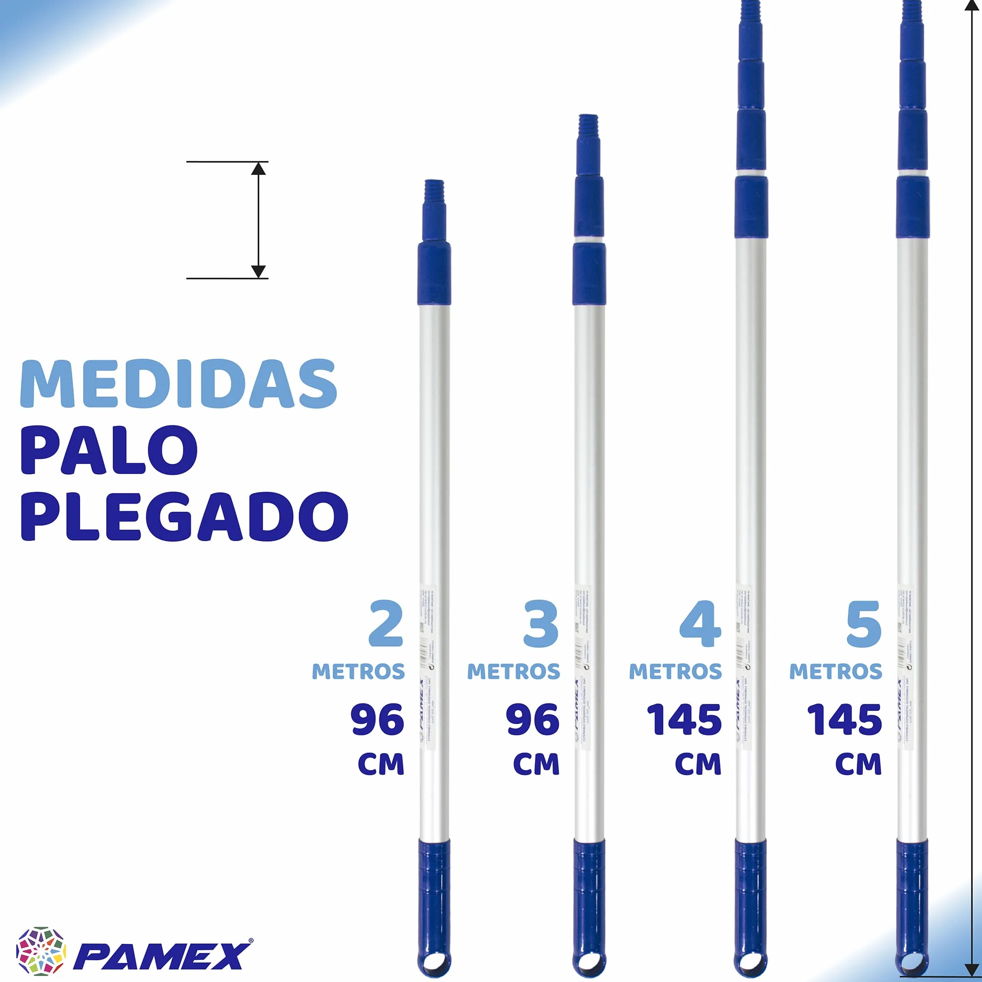 PAMEX Bastone estensibile 5 metri. Bastone con manico telescopico professionale in alluminio. Prolunga estensibile con filettatura. Resistente alla corrosione e all'usura