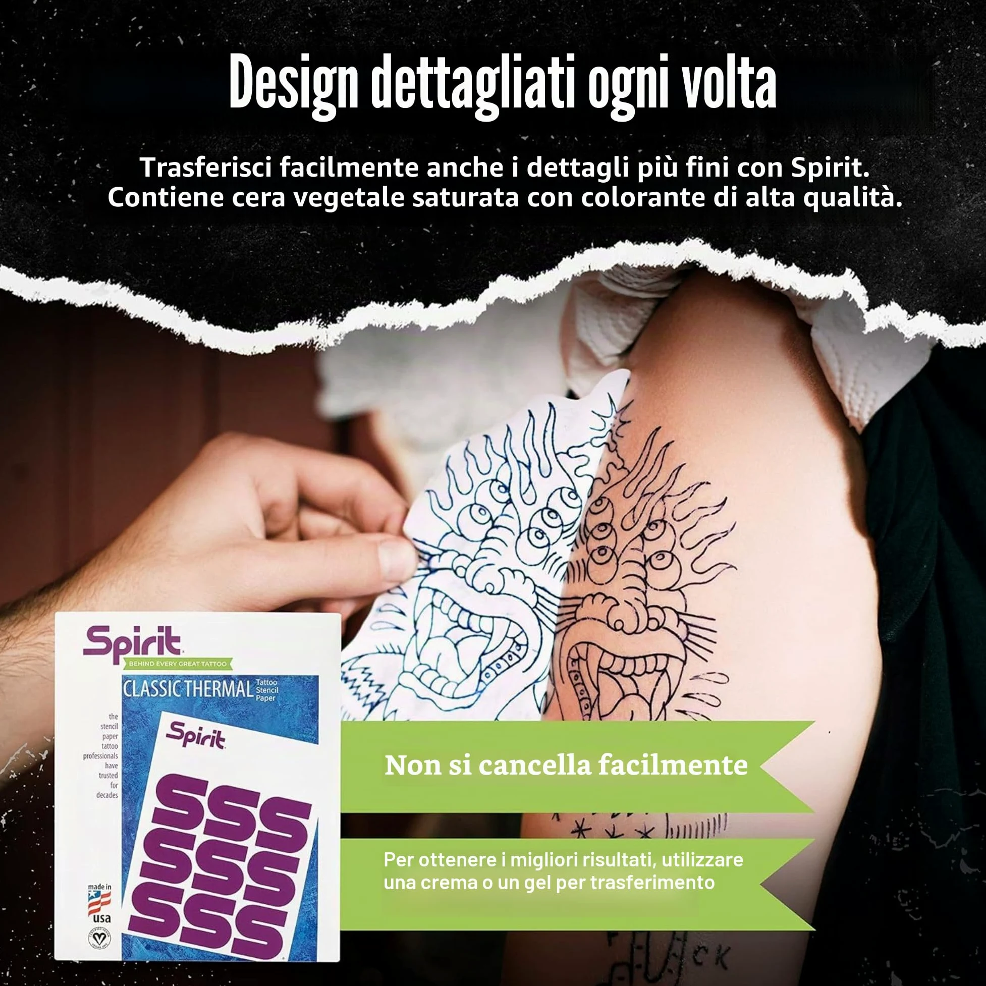 Spirit Tattoo Transfer Paper Bundle – 100 fogli A4 Spirit Classic Purple Thermal Copier Hectograph Paper (21,6 x 27,9 cm) con Viscot Sterile Surgical Skin Marker incluso