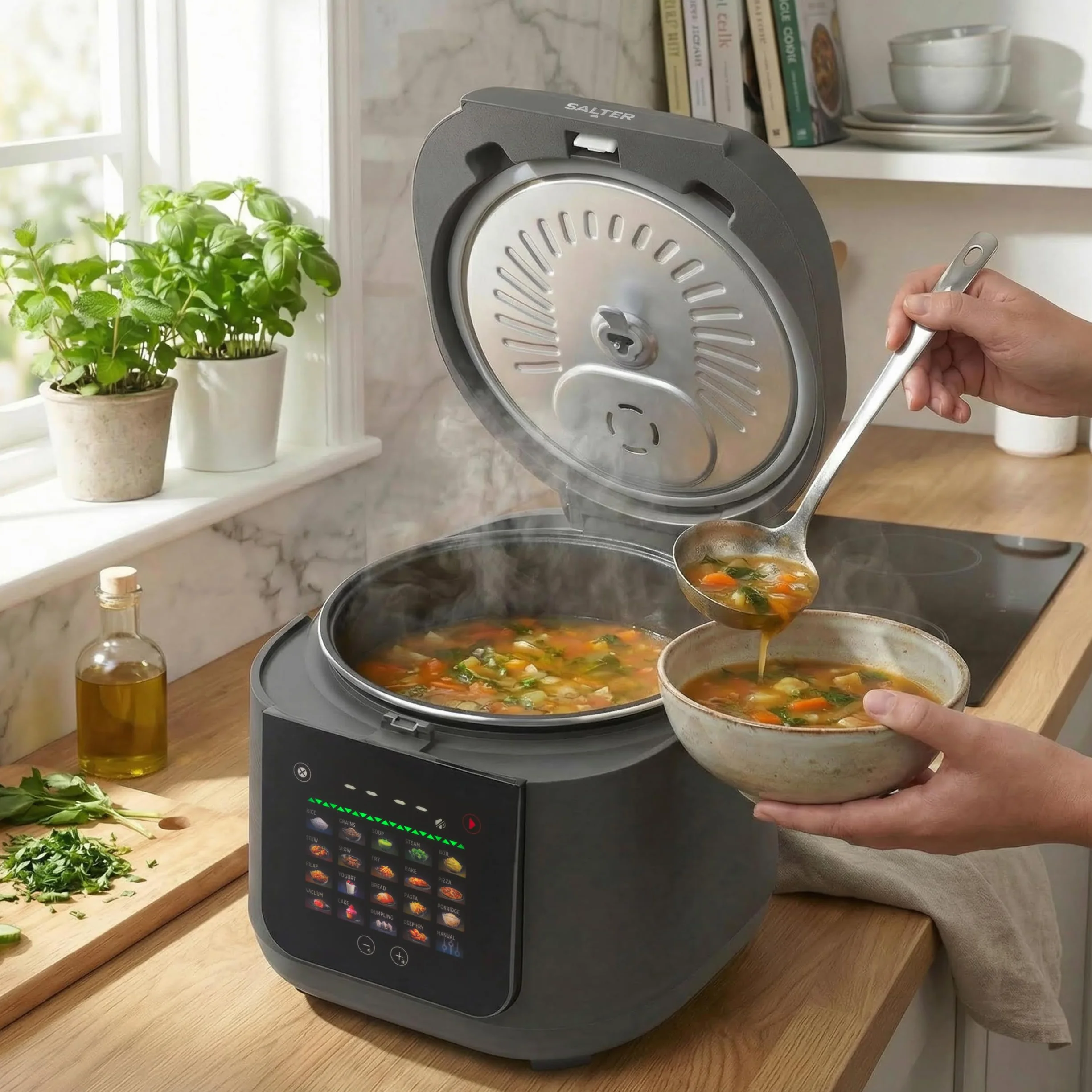 Salter Multicooker 5 Litri 20 Programmi Mantieni Caldo 12 Ore Rivestimento Antiaderente Senza PFAS 860W