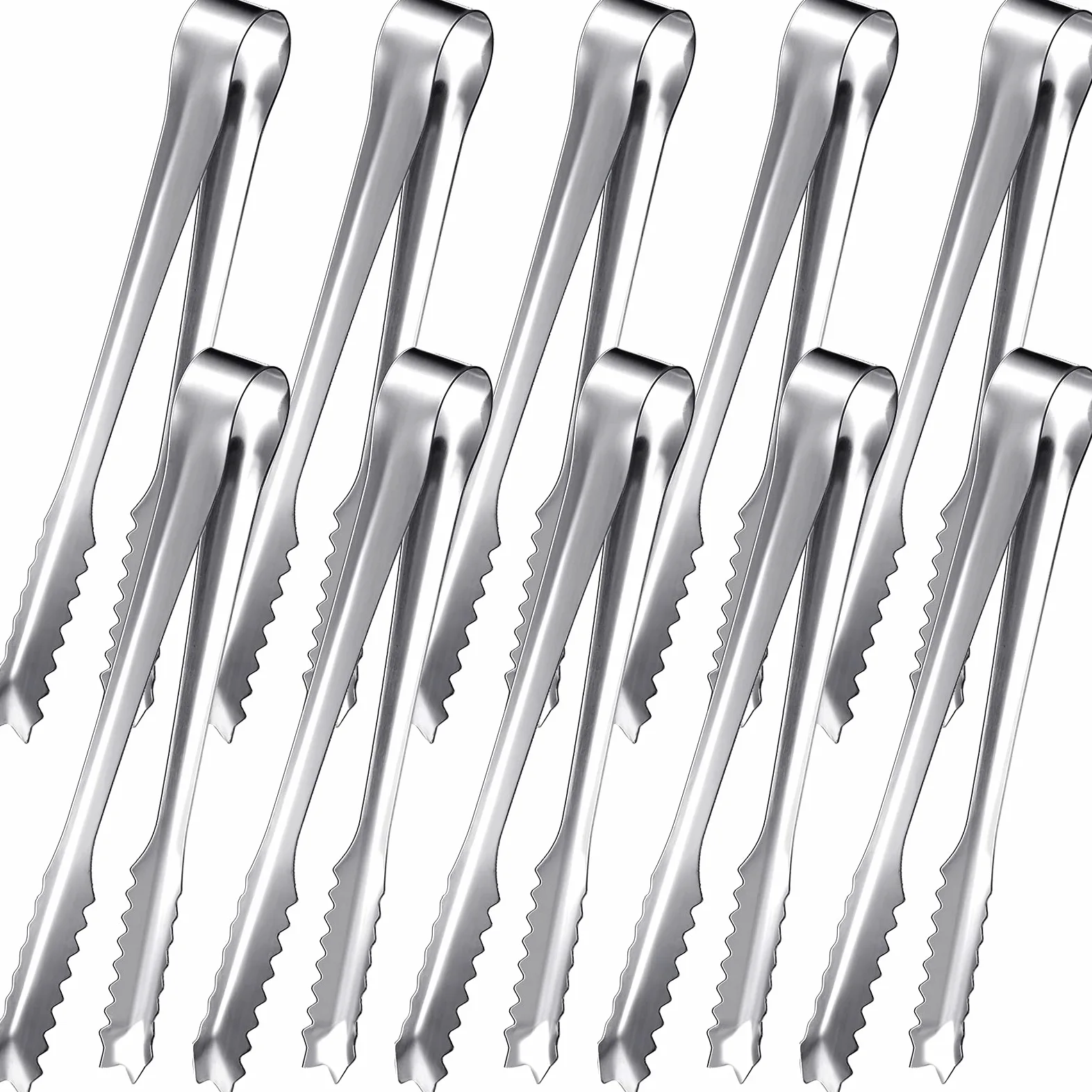 Pinze per ghiaccio in acciaio inox, 10 pezzi, pinze per zucchero e ghiaccio, per servire cibo a dente di sega, per servire ristorante e hotel, secchiello per il ghiaccio, 17,5 cm
