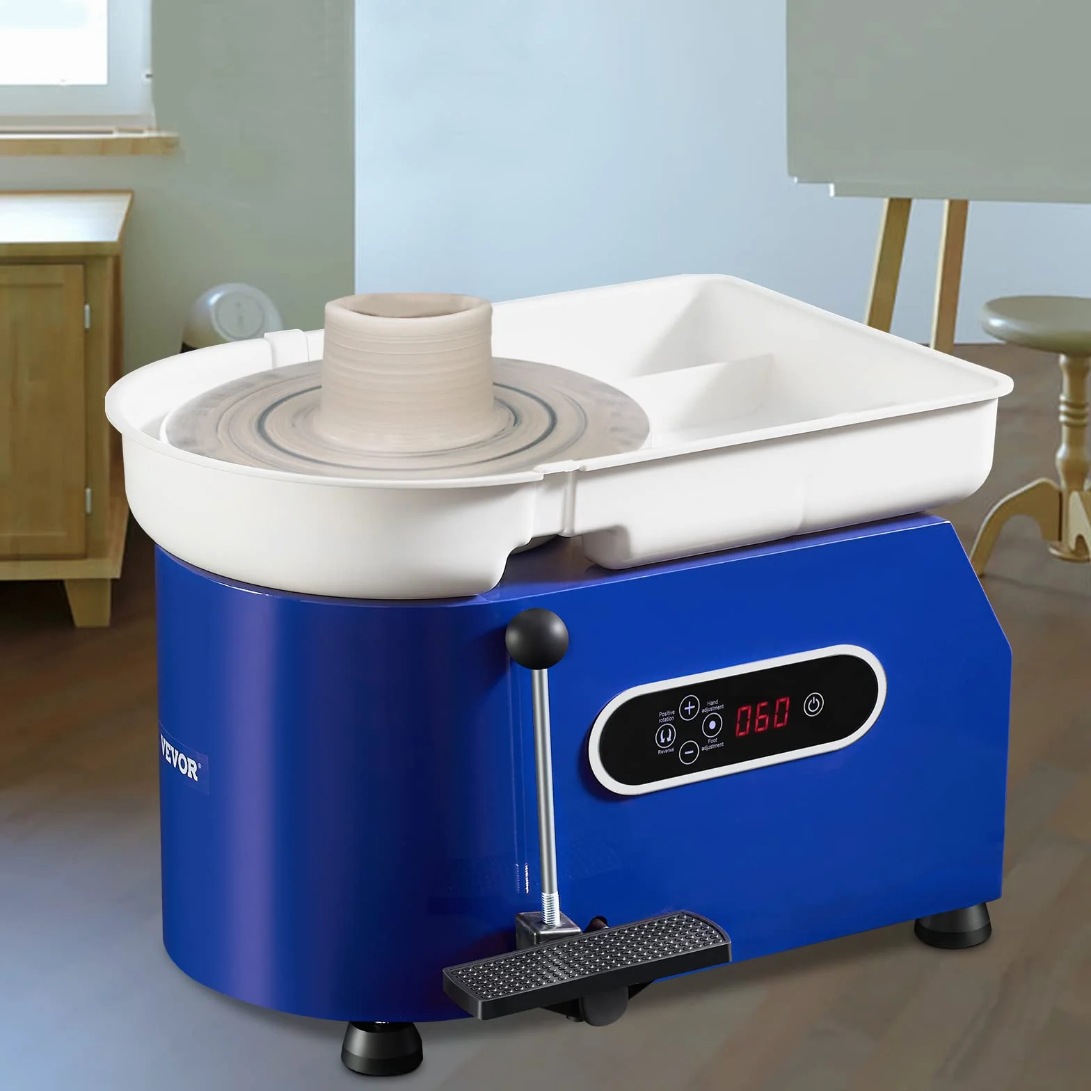 VEVOR Tornio per Ceramica Argilla 450W 28 cm 60-300 giri/min con Pedale Controllo LCD