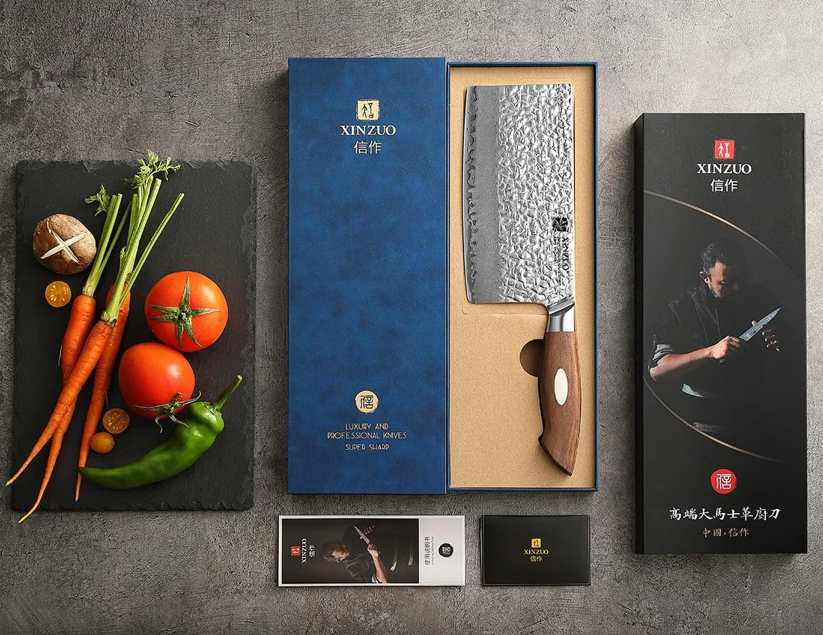 Coltello a Mannaia Damasco AUS-10 18.3cm - XINZUO Acciaio Giapponese