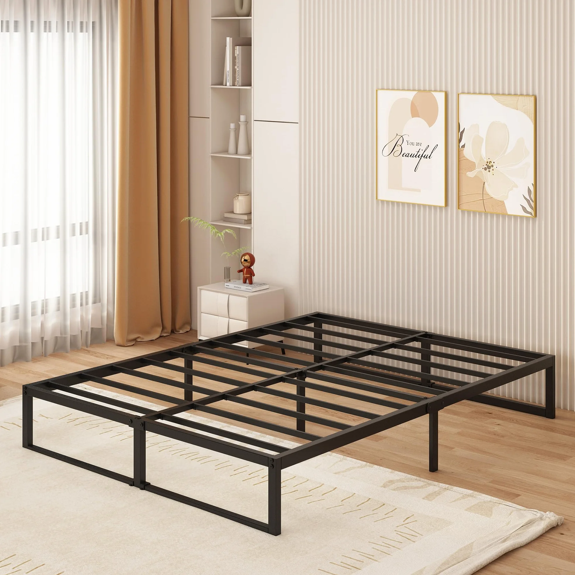 Yicensen Struttura Letto Matrimoniale 160x190 cm, Struttura Letto in Metallo, Supporto Solido, Facile da Montare, Design Silenzioso, Stile Moderno e Minimalista, Altezza 30 cm, Nero
