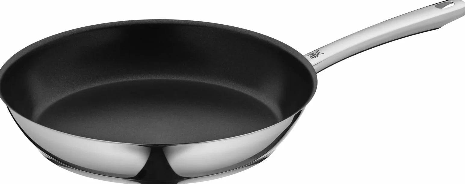 WMF Nordic - Set di padelle professionali a induzione, 2 pezzi, padella a induzione 24, 28 cm, padella antiaderente, adatta al forno, senza goccia, in acciaio inox Cromargan, adatta a tutti i piani
