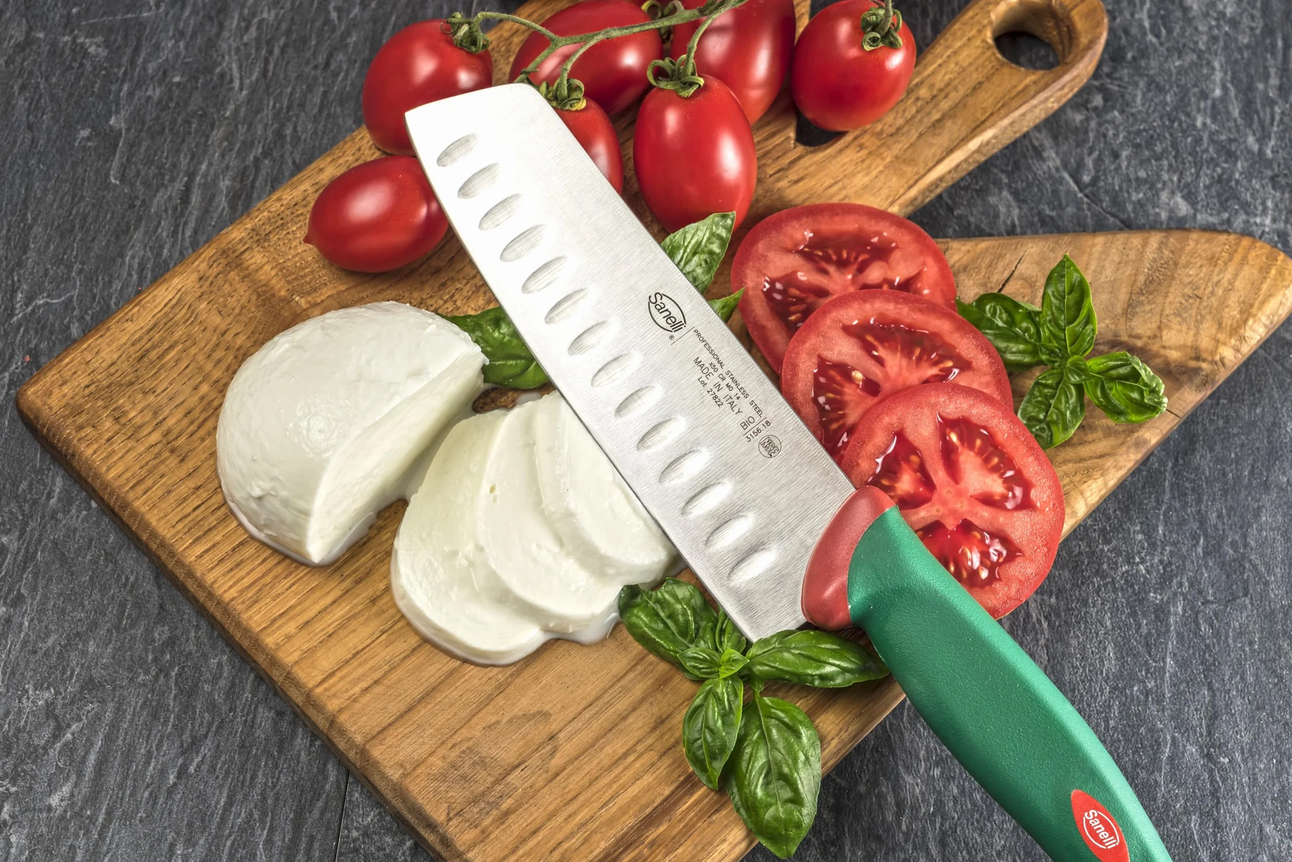 Sanelli Premana Professional Coltello Giapponese Olivato, Acciaio, Verde/Rosso, 31.0x3.0x6.0 cm
