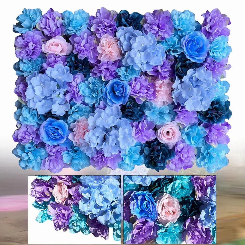 Parete di fiori artificiali per giardino, matrimonio, decorazione viola, 60 x 40 cm