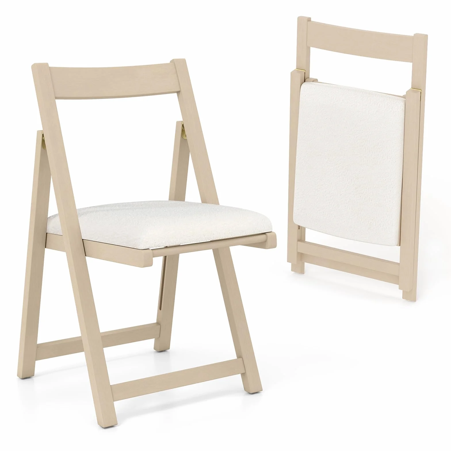 GIANTEX Set di 2 sedie pieghevoli, imbottite, con telaio in legno di gomma e schienale inclinato, per cucina, soggiorno e balcone (beige)