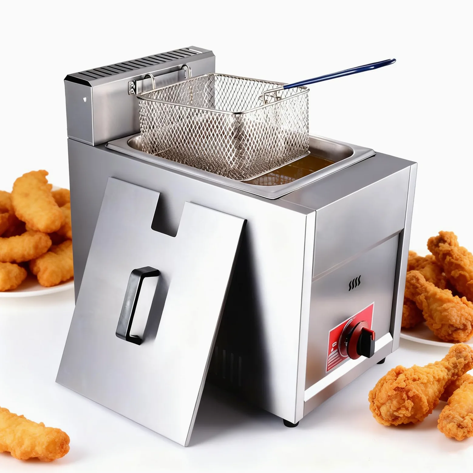 Friggitrice a gas da 6 litri, friggitrice a serbatoio singolo, in acciaio inox, con coperchio e cestello, per patatine fritte domestiche e commerciali